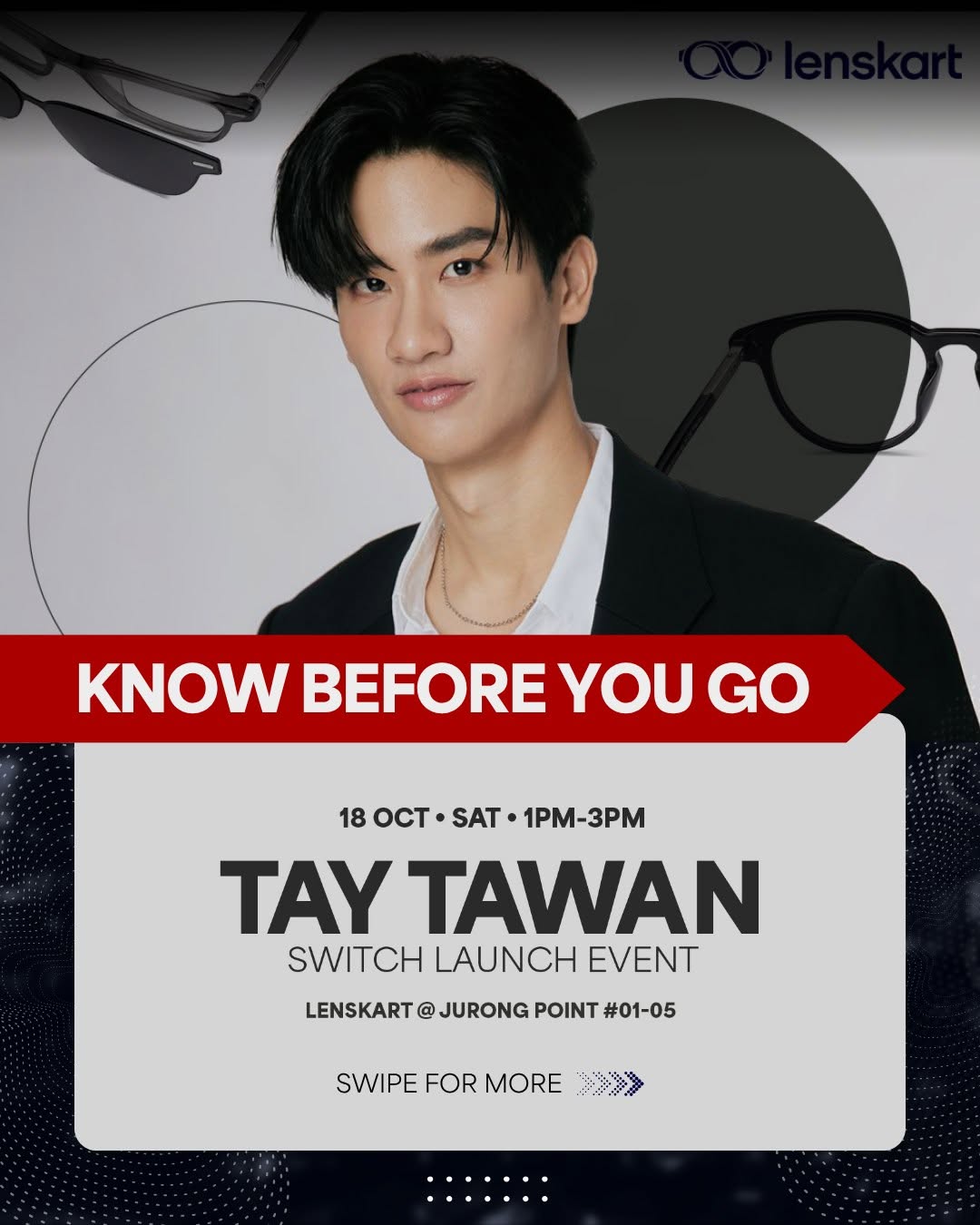 ‼️ Attention, Lenskart & Tay Tawan fans ‼️

Read this before you visit us at Jurong Point this Saturday, 18 October. 

Due to popular demand, Lenskart is picking 8 lucky fans instead of the originally stated 5. All 8 fans will receive a launch kit, and an invitation to the event.

Your cooperation is appreciated. Come early to secure your spot!

#Tawan_V #TayTawan #FriendsofLenskart #MakeTheSwitch #LenskartSG #LenskartTH