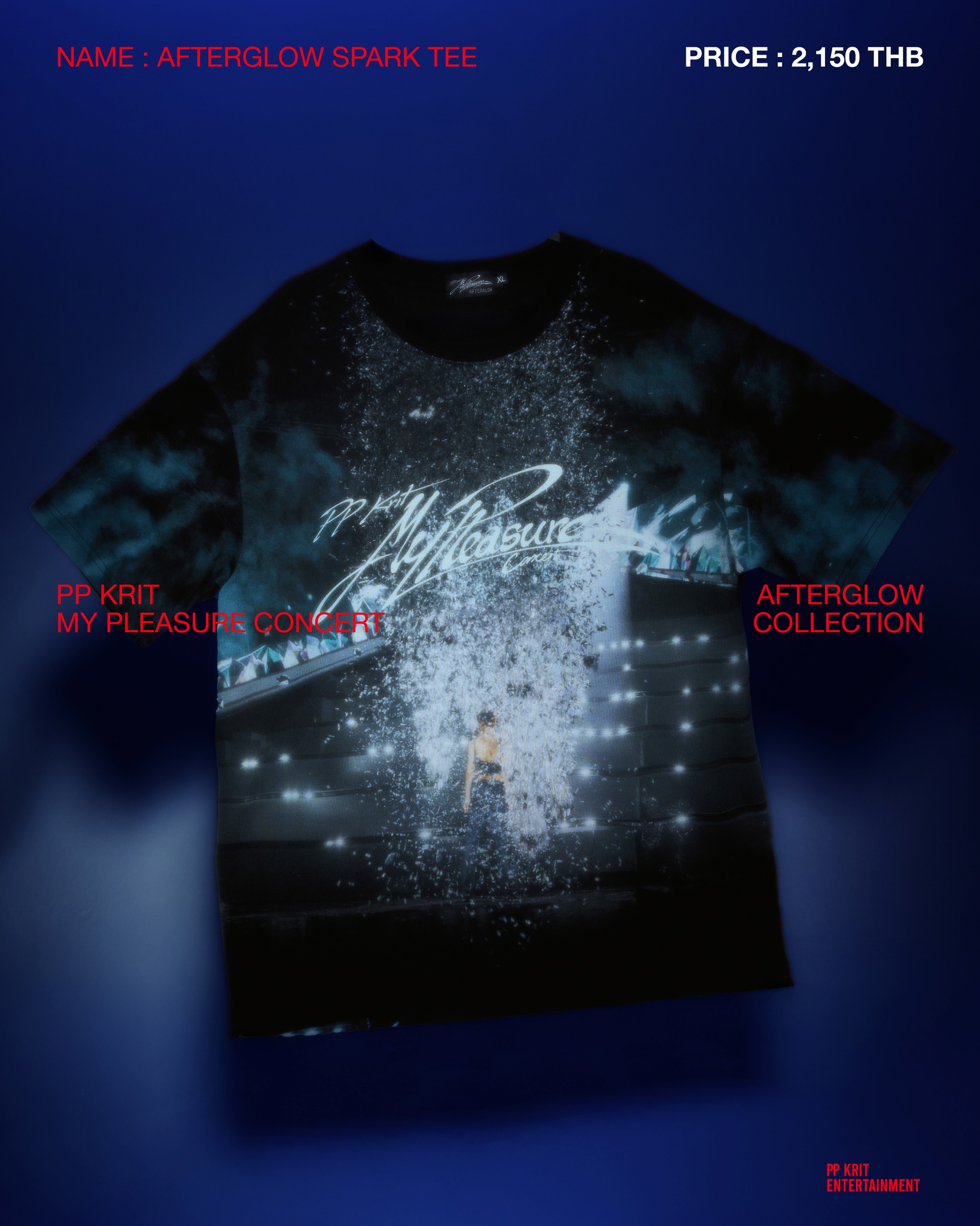 #AfterglowCollection

✨ Afterglow Spark Tee
Size: S / M / L / XL
Price: THB 2,150

#PPKritMyPleasureConcertAfterglow
#PPKritMyPleasureConcert
#PPKritEntertainment #PPKritt

-----
🛒 เงื่อนไขการสั่งซื้อสินค้า
- เปิดจำหน่ายสินค้าตั้งแต่วันที่ 8 พฤศจิกายน 2568 (12:00 น. l GMT+7) เป็นต้นไป ทาง www.waawbkk.com
- การสั่งซื้อสินค้าบนเว็บไซต์สามารถซื้อได้ครั้งละ 5 ชิ้น/คำสั่งซื้อ (ราคายังไม่รวมค่าขนส่งสินค้า)
- สินค้าเริ่มจัดส่งตั้งแต่วันที่ 20 พฤศจิกายน 2568 เป็นต้นไป
- สินค้ามีจำหน่ายที่ Merchandise Booth ภายในงาน PP Krit "My Pleasure Concert: AFTERGLOW" Macau, China ในวันที่ 29 - 30 พฤศจิกายน 2568

🛒 Terms & Conditions for Purchasing 
- Sale begins on 8th November 2025, from 12:00 PM (GMT+7) via www.waawbkk.com
- Each purchase on the website is limited to 5 items per order (Shipping fees are not included).
- Shipping will commence from 20th November 2025 onwards.
- Products will be available for purchase at the merchandise booth during the PP Krit "My Pleasure Concert: AFTERGLOW" Macau, China on 29th - 30th November 2025.