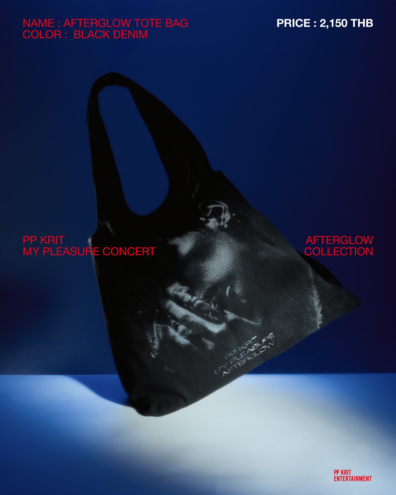 #AfterglowCollection 

👜 Afterglow Tote Bag
Price: THB 2,150 

#PPKritMyPleasureConcertAfterglow
#PPKritMyPleasureConcert
#PPKritEntertainment #PPKritt

-----
🛒 เงื่อนไขการสั่งซื้อสินค้า
- เปิดจำหน่ายสินค้าตั้งแต่วันที่ 8 พฤศจิกายน 2568 (12:00 น. l GMT+7) เป็นต้นไป ทาง www.waawbkk.com
- การสั่งซื้อสินค้าบนเว็บไซต์สามารถซื้อได้ครั้งละ 5 ชิ้น/คำสั่งซื้อ (ราคายังไม่รวมค่าขนส่งสินค้า)
- สินค้าเริ่มจัดส่งตั้งแต่วันที่ 20 พฤศจิกายน 2568 เป็นต้นไป
- สินค้ามีจำหน่ายที่ Merchandise Booth ภายในงาน PP Krit "My Pleasure Concert: AFTERGLOW" Macau, China ในวันที่ 29 - 30 พฤศจิกายน 2568

🛒 Terms & Conditions for Purchasing 
- Sale begins on 8th November 2025, from 12:00 PM (GMT+7) via www.waawbkk.com
- Each purchase on the website is limited to 5 items per order (Shipping fees are not included).
- Shipping will commence from 20th November 2025 onwards.
- Products will be available for purchase at the merchandise booth during the PP Krit "My Pleasure Concert: AFTERGLOW" Macau, China on 29th - 30th November 2025.