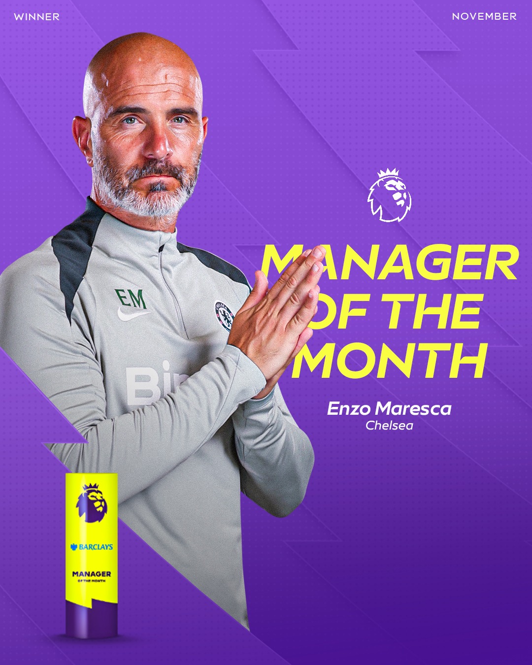 BREAKING: Enzo Maresca is the Barclays Manager of the Month winner for November! 🔵👔