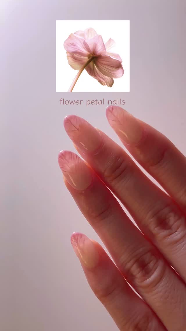 flower petal nails 🪷 this nail art looks very subtle initially, but i love how the flower veins look against the light! because i used sheer/jelly gel polishes for everything except the veins, the nails look thin and translucent like a real petal when held up against the light ‧₊˚❀༉‧₊˚.

products used:
@apresnailofficial light & shadow gel couleur
1. "lawn-ing for you"
2. "catching feelings"
3. "midnight scroll" mixed with "olive tapenade" for the flower veins
4. "ghosted"
5. "sun kind of way"
