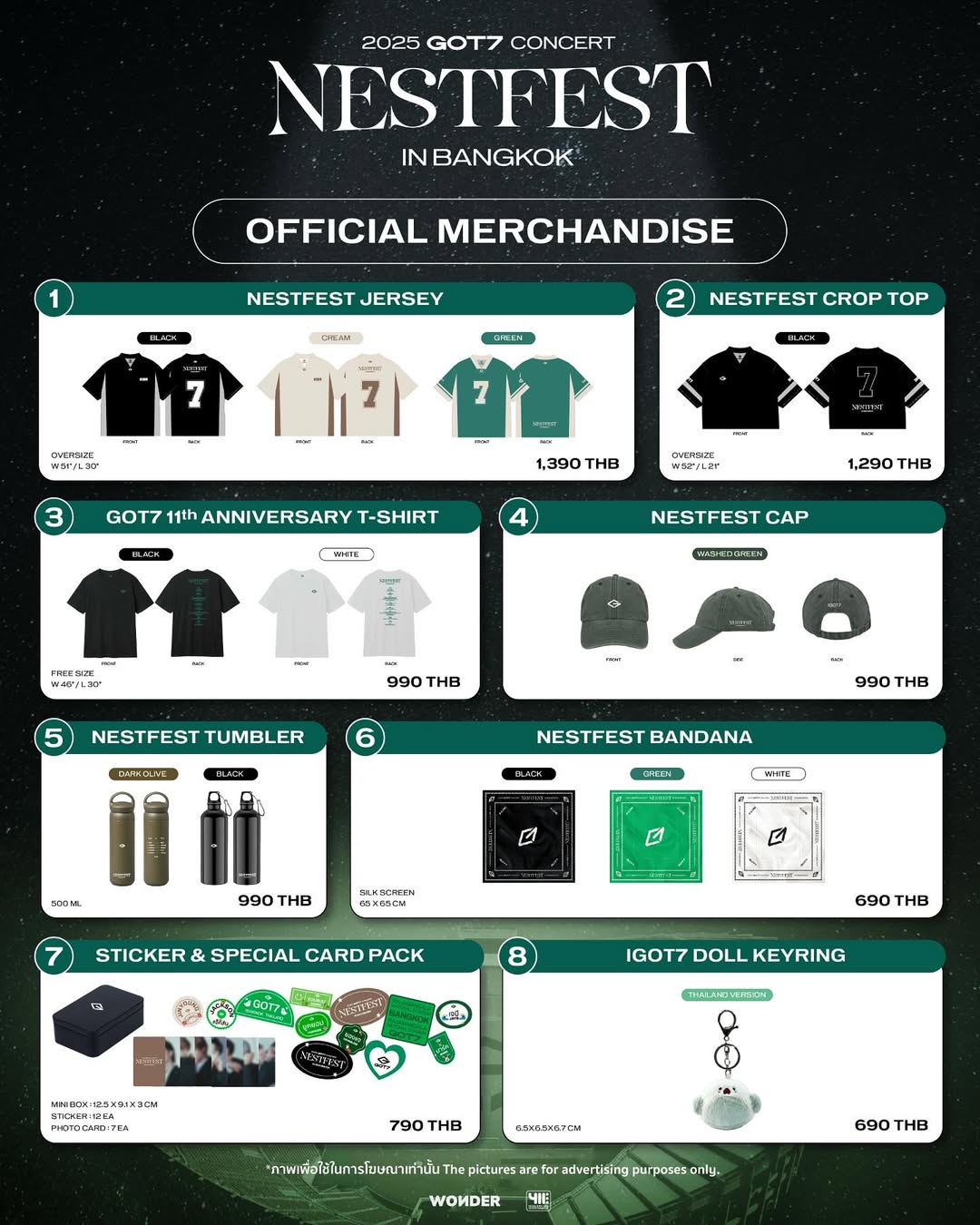 𝟐𝟎𝟐𝟓 𝐆𝐎𝐓𝟕 𝐂𝐎𝐍𝐂𝐄𝐑𝐓 <𝐍𝐄𝐒𝐓𝐅𝐄𝐒𝐓> 𝐢𝐧 𝐁𝐀𝐍𝐆𝐊𝐎𝐊 공식 굿즈 단독 판매 안내 🛒 💚

[9,900 THB 티켓 소지자]
온라인 사전 예약
🗓️ 2025년 4월 27일(토) 오전 10시 ~ 4월 30일(수) 오후 11시 59분
🖥️ 온라인 전용 판매처: www.thaiticketmajor.com

[일반 구매 안내]
현장 굿즈 부스 #GOT7_NESTFESTinBKK
🗓️ 2025년 5월 2일(금) ~ 3일(토), 오전 10시 ~ 오후 10시
🏟️ RAJAMANGALA NATIONAL STADIUM

📢 더 많은 정보는 @411ent 공식 계정을 확인해 주세요!

———

Exclusive OFFICIAL MERCHANDISE for the 𝟐𝟎𝟐𝟓 𝐆𝐎𝐓𝟕 𝐂𝐎𝐍𝐂𝐄𝐑𝐓 <𝐍𝐄𝐒𝐓𝐅𝐄𝐒𝐓> 𝐢𝐧 𝐁𝐀𝐍𝐆𝐊𝐎𝐊 is available exclusively here. 🛒💚

[FOR 9,900 THB TICKET HOLDERS]
ONLINE PRE-ORDER
🗓️ From April 27, 2025, at 10:00 AM to April 30, 2025, at 11:59 PM
🖥️ Available online only at www.thaiticketmajor.com

[FOR GENERAL PURCHASE]
Available at the merchandise booth #GOT7_NESTFESTinBKK
🗓️ May 2–3, 2025, from 10:00 AM to 10:00 PM
🏟️ Rajamangala National Stadium

📢 Please check the @411ent official account for more information.

———

#GOT7_NESTFESTinBKK
#GOT7_NESTFEST
#GOT7 #갓세븐
#NESTFEST 
#411ent