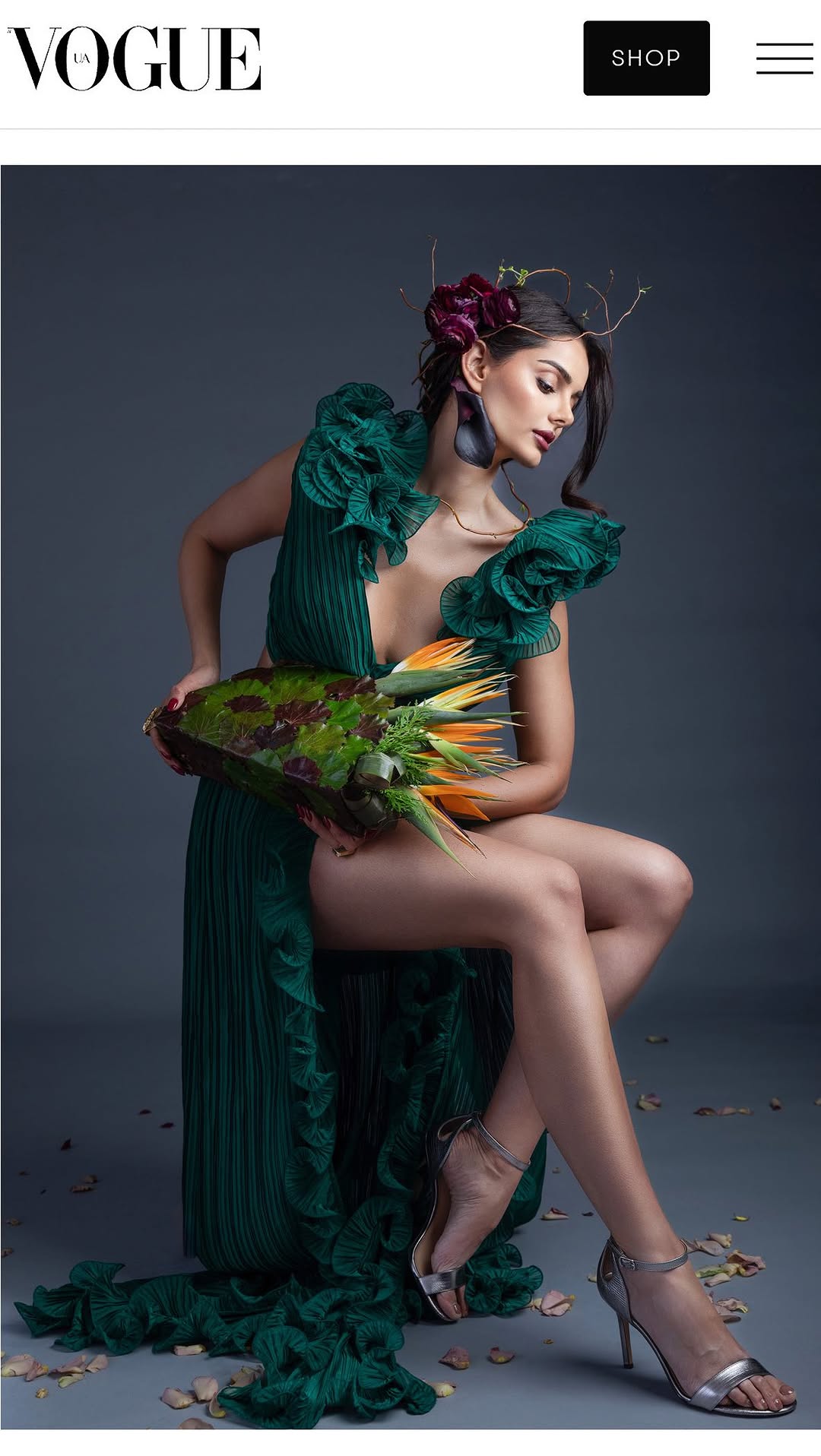 This is @vogue . 
Special thanks to my incredible team. 
📸 Photography : @arezoojalali_photography .
🎥 Video: @georgemasin .
Styles : @sky_is_dlimit
Creative director : @styledbyambika
Hair and make up : @makeupbyfabj
Beauty consultant: @drfadinasr .