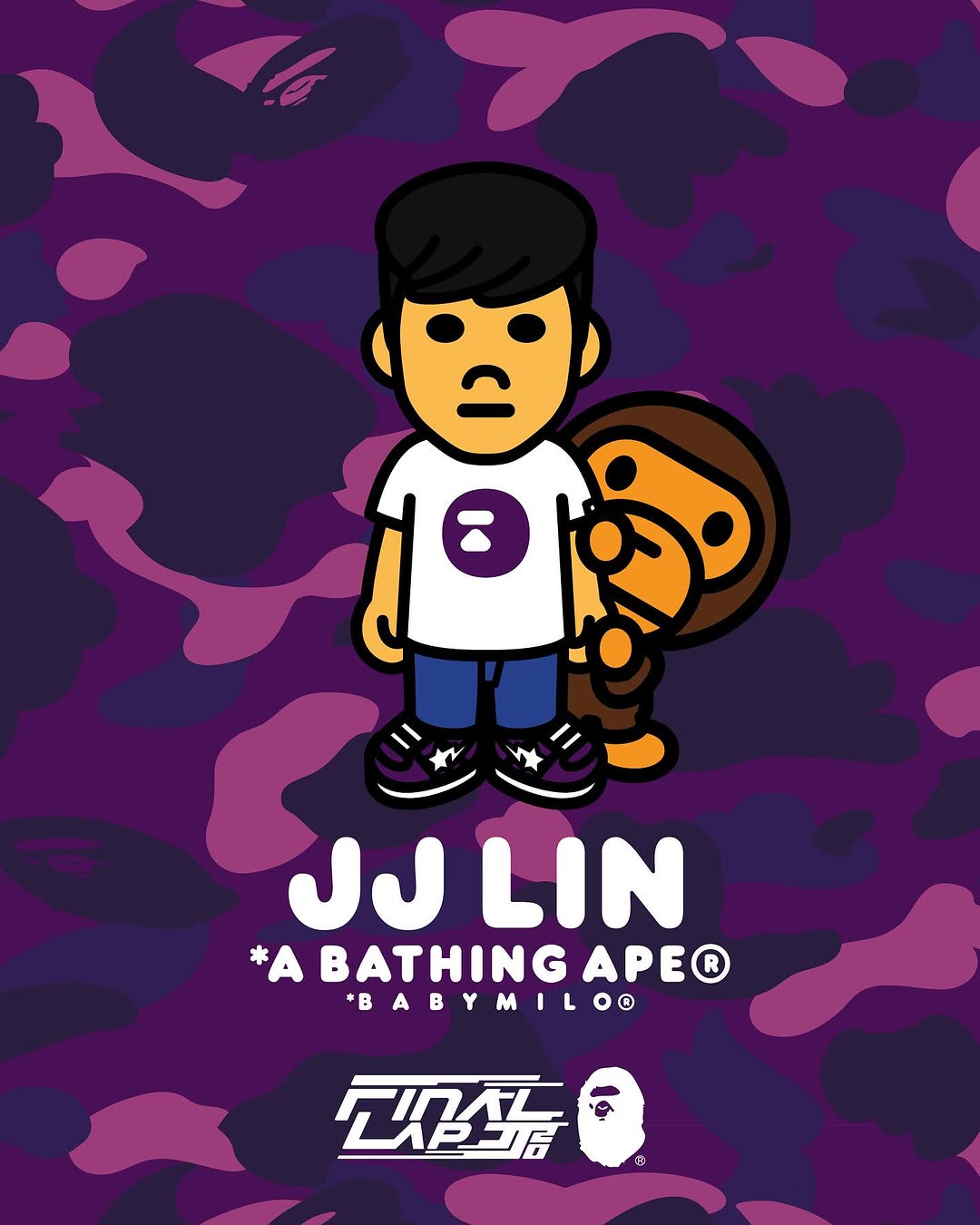 A BATHING APE®️ (BAPE®️) and Mandopop icon @jjlin team up for the BAPE X JJ LIN BABY MILO®️ TEE collection - launching on July 4th at the SMG Pop-Up in Beijing, giving fans exclusive early access before the second week of JJ Lin’s FINAL LAP Beijing show

OFFICIAL LAUNCH
•Sales Period: July 4th 2025 
•BAPE X JJ LIN BABY MILO®️ TEE COLLECTION 
•SMUDGEstore POP-UP BEIJING 
•BAPE STORE®️ WORLDWIDE LAUNCH Sales period: From Jul 5th 2025
•BAPE STORE®️ Beijing, Shanghai, Hong Kong, Taipei, Malaysia, Singapore, Indonesia and more

*Stay tuned only via the official channels for launch details. 

*JFJ Productions reserves the right to amend, change or modify these terms and conditions at their discretion without prior notice.

BAPE®️ x JJ LIN JJ20 FINAL LAP 特別系列
正式發售：2025.7.04
•BAPE®️ x JJ LIN JJ20 FINAL LAP 特別系列
•SMUDGEstore 北京期間限定店
•BAPE STORE®️ 全球正式發售：
•BAPE STORE®️北京、上海、香港、台北、馬來西亞、新加坡、印尼等地將於7月5日起陸續發售

*銷售資訊將於官方平台陸續公佈， 非官方公告的資訊切勿輕信，敬請密切留意官宣資訊！

*JFJ Productions 保有本活動內容異動及最終決定權。

#JJ20FINALLAPxBAPE #BAPE #ABATHINGAPE #JJLinFinalLap #JJ20WorldTour #林俊傑FinalLap #林俊傑JJ20世界巡迴演唱會