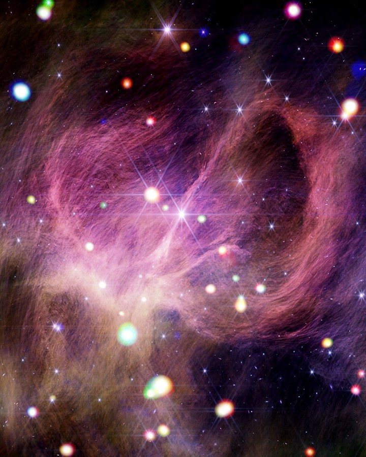 It just needs a little… shaping⁣

Combining data from @NASAChandraXray and @NASAWebb gave us this stunning view of a star-forming region, which highlights pink, wispy hair-like interstellar material.⁣

Closest to the center of the frame, there is a pair of bright stars – the most massive in this cluster. Winds from these stellar stylists may help sculpt the large loop seen on the right side of the field of view.⁣

Image description: Material resembling a tangle of dark pink hair swirls dramatically across the image. The picture is dotted with dozens of colorful orbs in various sizes. X-rays from Chandra are shown in red, green, and blue, while infrared data from Webb are pink, orange, and purple.⁣

Credit: X-ray: NASA/CXC/SAO; Infrared: NASA/ESA/CSA/STScI; Image Processing: NASA/CXC/SAO/J. Major⁣

#NASA #Webb #Chandra #Telescope #Stars #Lights