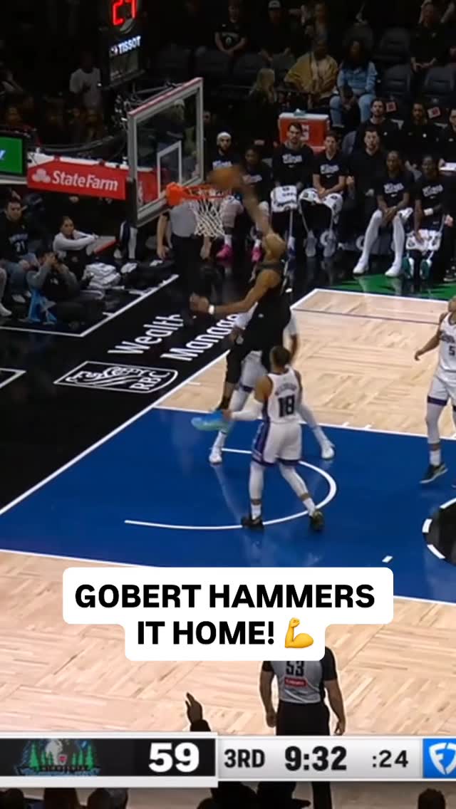 @rudygobert27 throws down the STRONG putback jam 🫨 SAC/MIN • NBA League Pass • <link in bio>