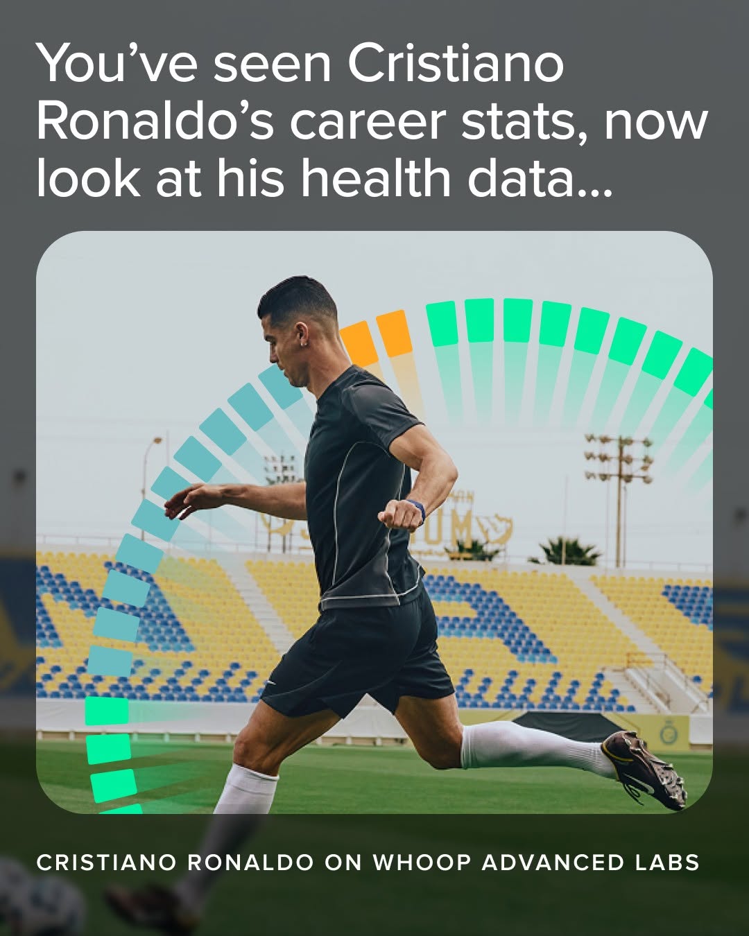 Low inflammation. Efficient oxygen delivery. Metabolic precision. Cristiano Ronaldo’s biomarkers reveal what separates him from the rest, and how WHOOP Advanced Labs helps him perform like he’s 12 years younger. This is Healthspan in action.

Bring your data story to life with WHOOP Advanced Labs — purchase a testing package or upload your lab results today.