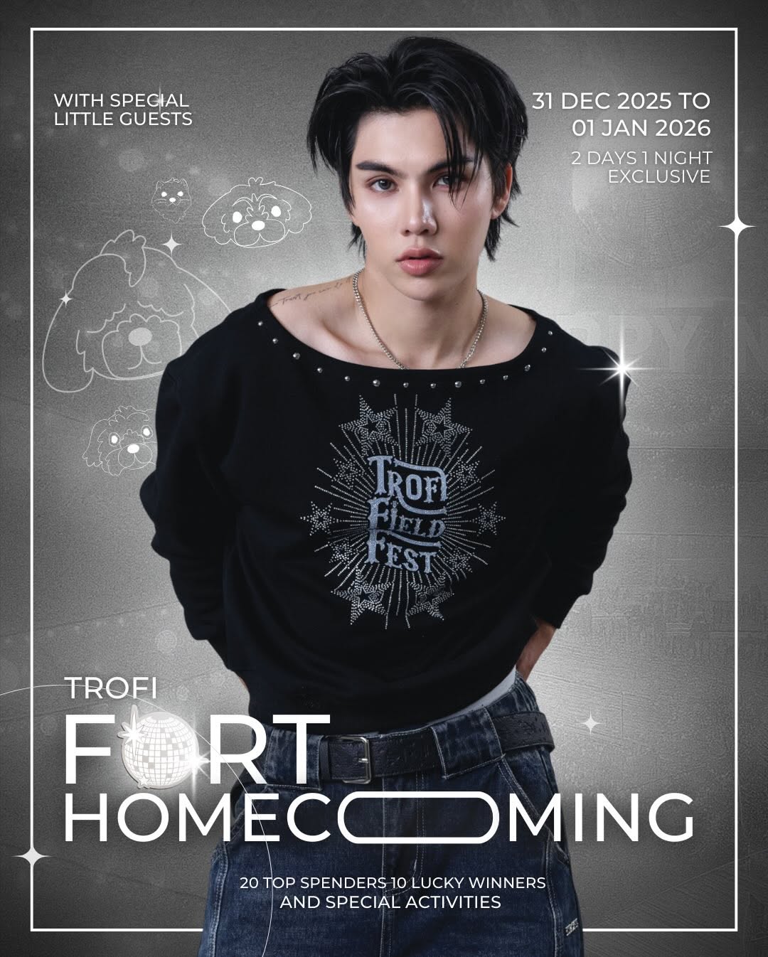 𝗧𝗥𝗢𝗙𝗜 𝗙𝗜𝗘𝗟𝗗 𝗙𝗘𝗦𝗧 | FORT HOMECOMING WITH SPECIAL LITTLE GUESTS

พบกับกิจกรรม ที่จะพาทุกคนไปรับบรรยากาศบ้านเกิดของฟอร์ดเป็นเวลา 2 วัน 1 คืน พร้อมกับ Countdown เข้าปี 2026 ไปด้วยกัน แล้วพบกันวันที่ 31 ธันวาคม 2568 นะครับ ขอกระซิบว่ามีแขกรับเชิญตัวจิ๋ว ที่จะมาร่วมค่ำคืนแสนอบอุ่นไปด้วยกันด้วยนะ😉🎇🎁

Join us for an event that will take everyone to experience Ford’s hometown atmosphere for 2 days and 1 night, along with a Countdown to welcome the year 2026 together. See you on December 31, 2025! And here’s a little secret — there will be some tiny special guests joining this warm and cozy night too 😉🎇🎁

กติกาการร่วมกิจกรรม
1.สั่งซื้อผ่าน www.thetrofi.com และ Taobao
2.ซื้อสินค้าชิ้นใดก็ได้ ครบทุก 2000 บาท หรือ 400 RMB สามารถรับสิทธิ์ได้ 1 สิทธิ์
3.ระยะเวลาร่วมกิจกรรม
- www.thetrofi.com
( วันที่ 26 พย.68 เวลา 12.00 น. ถึง 15 ธค.68 เวลา 23.59 น. )
- www.thetrofi.com และ taobao
( วันที่ 01 ธค.68 เวลา 12.00 น. ถึง 15 ธค.68 เวลา 23.59 น. )
4.เงื่อนไขเป็นไปตามที่บริษัทกำหนด

Activity Rules
1. Purchase via www.thetrofi.com and Taobao.
2. For every 2,000 THB or 400 RMB spent on any products, you will receive 1 entry.
3. Activity period:
- www.thetrofi.com
(26 Nov 2025 at 12:00 PM – 15 Dec 2025 at 11:59 PM)
- www.thetrofi.com and Taobao
(1 Dec 2025 at 12:00 PM – 15 Dec 2025 at 11:59 PM)
4. Terms and conditions apply as determined by the company.

📅 December 31, 2025 – January 1, 2026
📍 Amphawa

For more information: Line OA: @thetrofiofficial

SHINE ANYWHERE
#FortFTS #comefortzon
#TROFIFIELDFEST
TROFI2025 TROFI 
HOLDYOURTROFI