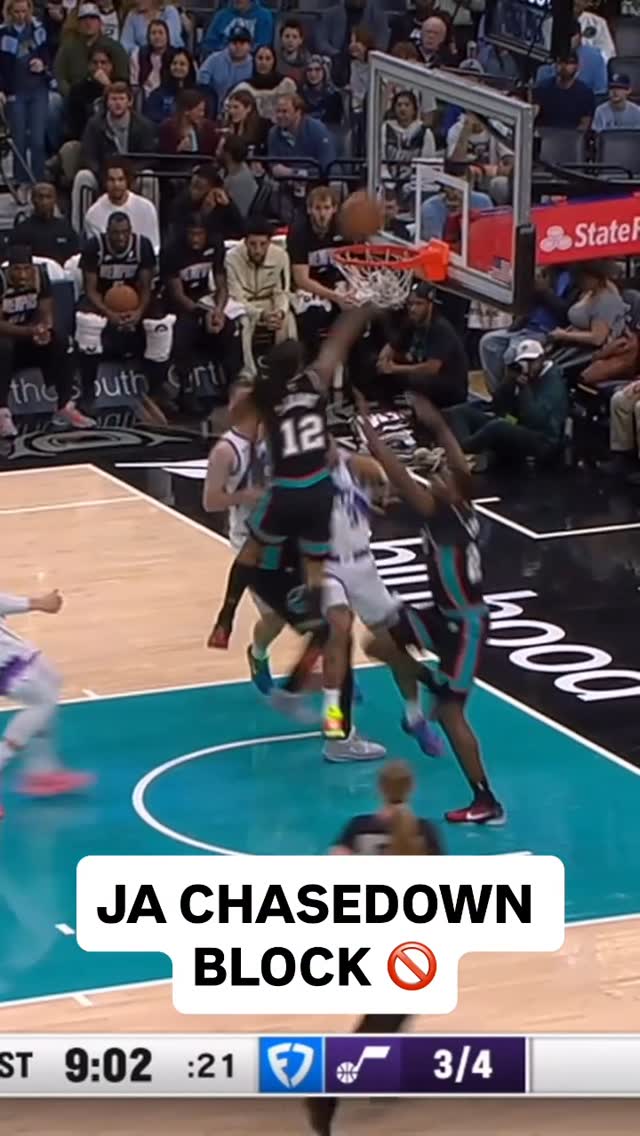 Ja Morant hustles back on defense to rise up for the impressive chasedown block! 😤 UTA/MEM • NBA League Pass • <link in bio>