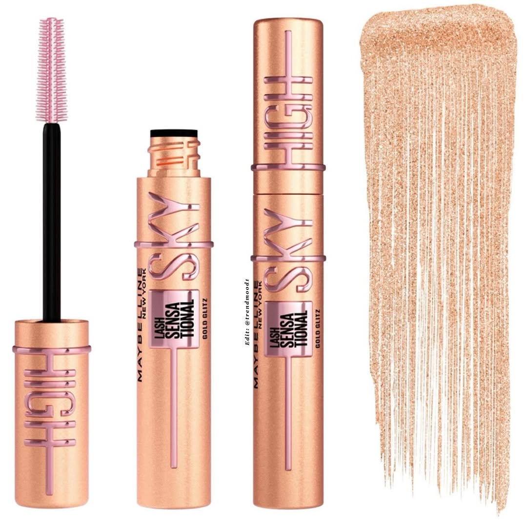 Available Now! 🚨 in Europe NEW! Sparkly Color 💛✨ The Sky High Mascara now in Gold Glitz #maybelline 

A glitter mascara that can be worn alone or as a final layer over black or colored mascara for a sparkling finish. The gold shimmer formula gives lashes sparkling shimmer and endless dimension perfect for festive occasions where you want a sensational look that really shines.
With the Sky High Flex Tower brush that provides optimal application, distributes the glitter evenly and makes it easy to build intensity without clumping.
Gold Glitz - Gold shimmering finish.

Coming Soon other countries

Is it on your list?😍✨💛XO #TRENDMOOD #skyhighmascara #newmakeup #beautynews
