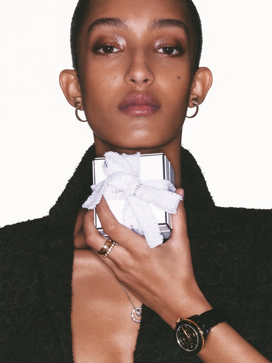 I dream of defying time.
 
For the holidays, CHANEL makes the most precious dreams come true. Find the perfect gift from a selection of exceptional pieces that showcases the encounter of gold, ceramic and diamonds.
 
@mona_tougaard wears the J12 Calibre 12.1 38mm watch in black highly resistant ceramic and 18K yellow gold, as well as COCO CRUSH hoop earrings, necklaces and rings in BEIGE GOLD or white gold, with or without diamonds.
 
Discover on chanel.com – Link in bio
 
#CHANELHoliday #CHANELFineJewelry #CHANELWatches