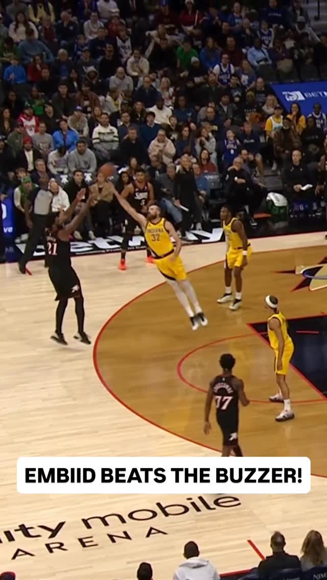 @joelembiid steps back for three to beat the 2Q buzzer for the @sixers! 🙌 IND/PHI • NBA League Pass • <link in bio>