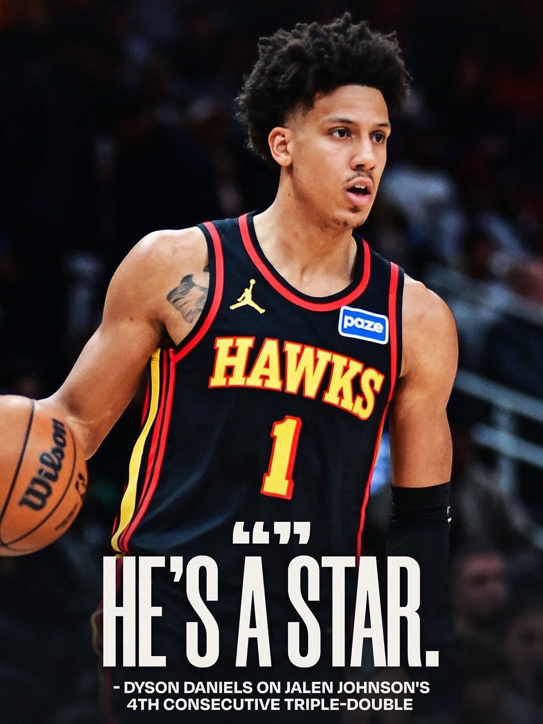 @dysondaniels gives @jalenjohnson his flowers after recording his fourth consecutive triple-double 🙌