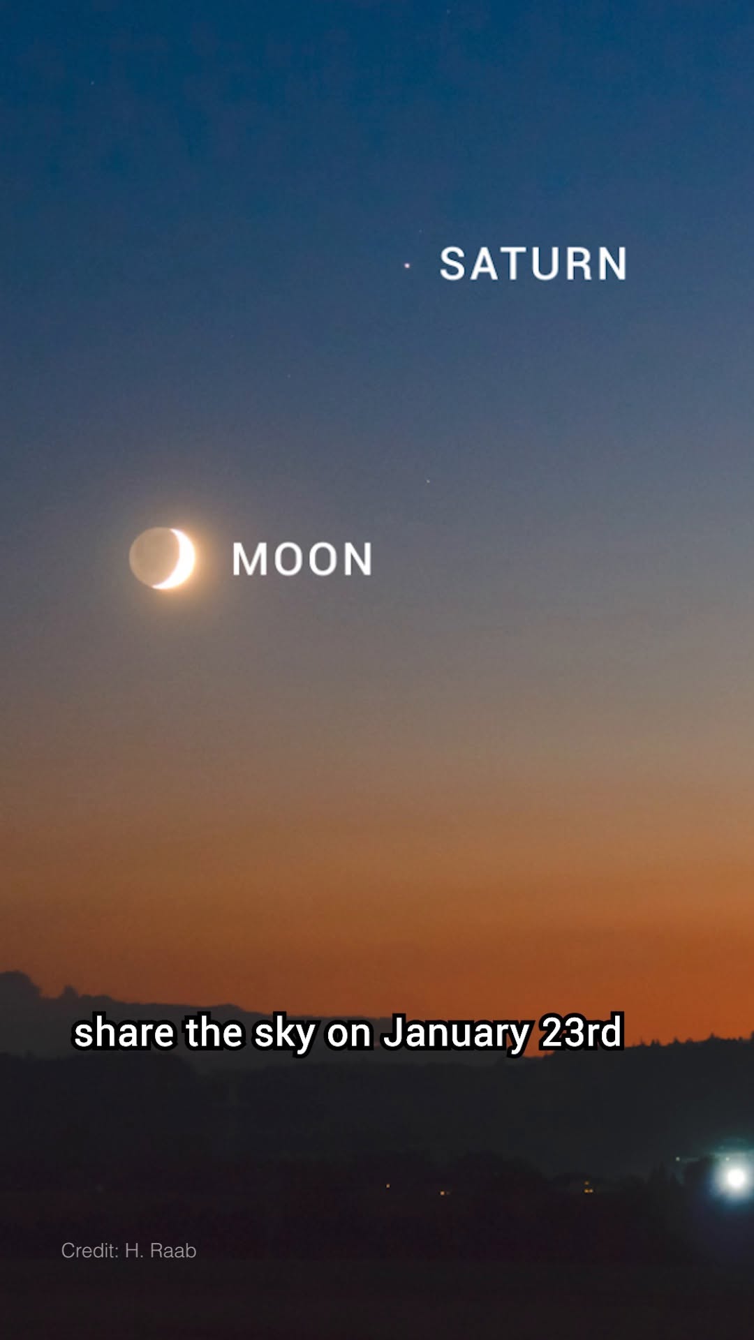 Catch a glimpse of this celestial meetup!

On Jan. 23, the Moon and Saturn will form a conjunction in the night sky. This means they’ll look close together despite being far apart in space.

This conjunction will give us an opportunity to easily spot Saturn in the sky. To spot Saturn, look to the western night sky on the 23rd, just below the Moon. Happy skywatching!

Credit: NASA/JPL-Caltech

#NASA #Skywatching #WhatsUp #Saturn #Moon