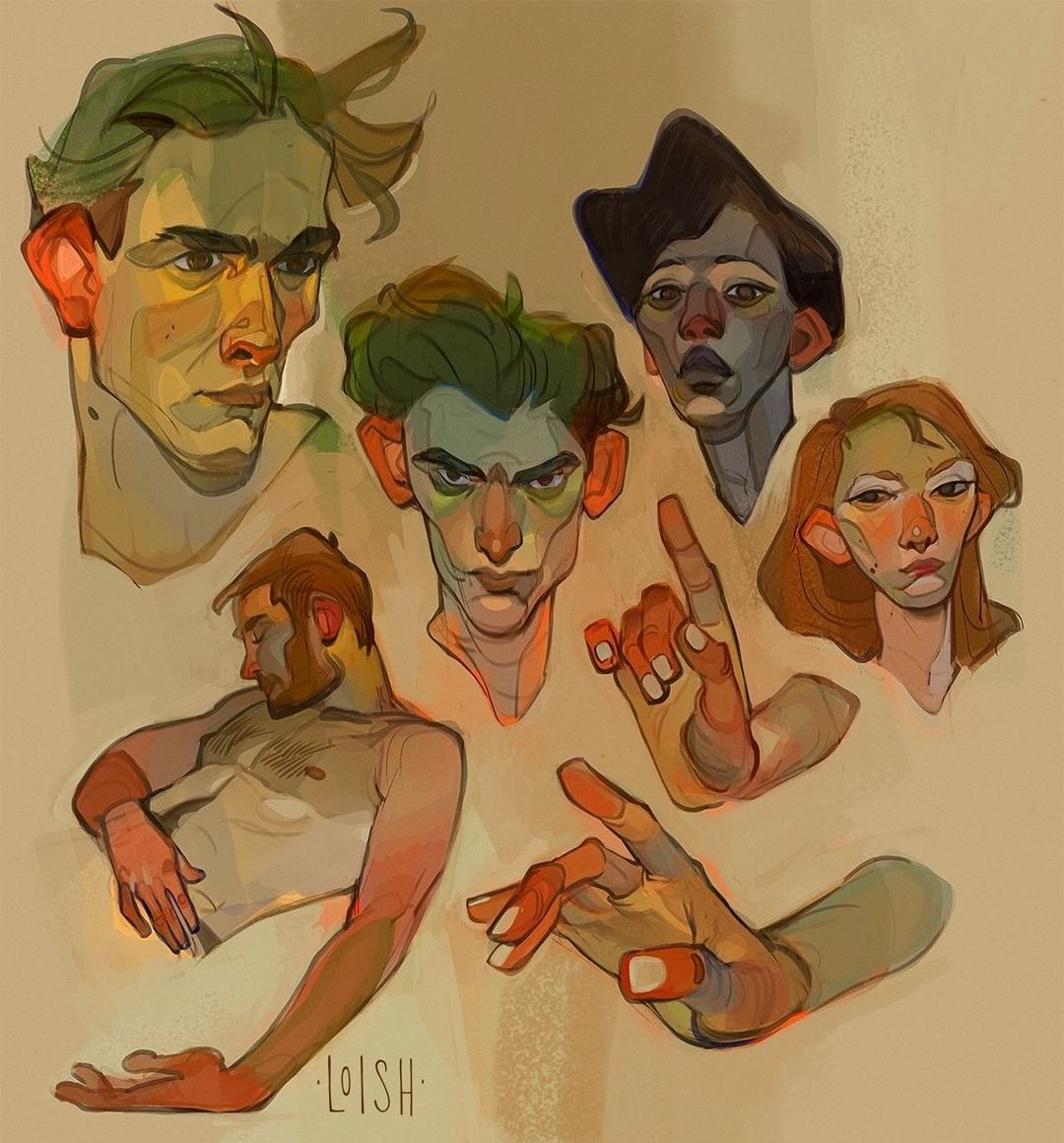 Playing around with color for these studies ~ inspired by the self portraits of one of my favorite artists, Egon Schiele. I love how he used such vibrant colors to paint skin and faces.