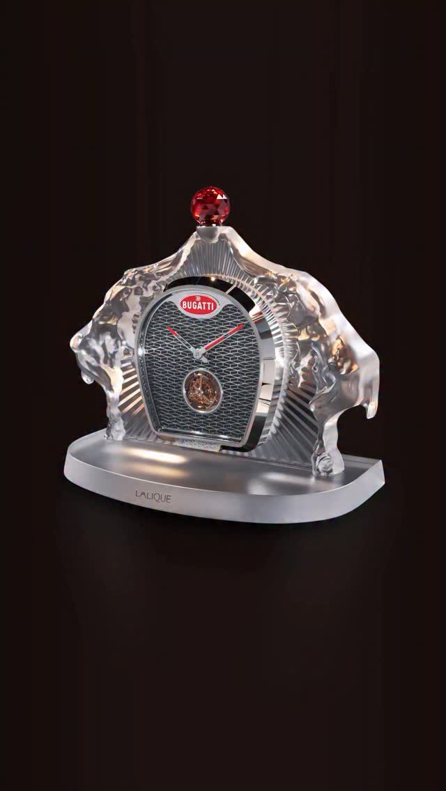 A creation like this doesn’t come from one brand — it takes three legends.

Introducing the Bugatti Calandre Table Clock: the first collaboration between Jacob & Co., @Bugatti, and @lalique. A world premiere that defies category.

Not a watch. Not a sculpture. Not a machine. 
Something beyond all three.

Formed in French crystal. Crowned with a 30mm Jacob-cut gemstone. Animated by a vertical tourbillon designed to conquer gravity.

This is Bugatti’s history, Lalique’s craftsmanship, and Jacob & Co.’s vision — fused into a single, radical object of time.

Available now. Time has a new shape.

#JacobAndCo #InspiredByTheImpossible #bugatti