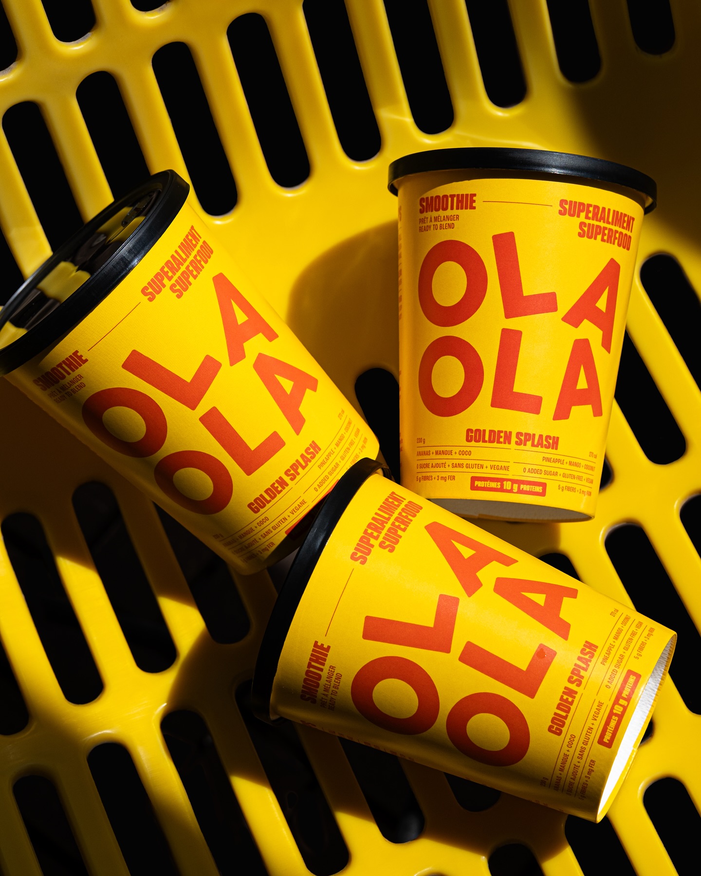 @basalte.agence 

OLAOLA PROTEIN SMOOTHIES

LINE OF CUPS BRANDED IN FOODIE COLOURS THAT SAY VITAMIN-FORTIFIED, FLAVOUR-BURSTING SMOOTHIES

New line of cups developed for OLAOLA’s protein-rich smoothies. Packaging and a look specifically imagined for grab-and-go counters and events, and to convey the freshness of the ingredients and the diversity of their benefits. Playful and energetic, they reflect both the fun flavours and the vitality of the OLAOLA brand. We reworked the logo to differ this line from its sister OLAOLA products, while remaining true to the branding: the two identical parts forming the name are superposed, and their seemingly random location on the cup evoke motion, which speaks to the mixing process required to make the smoothies.

Contrasting yet vibrantly blended colours were creatively paired together to impart the boldness and inventiveness of OLAOLA’s mix-ready kits, making them instant attention-grabbers. Each hue combination was carefully chosen to evoke the product’s flavour and personality, while maintaining OLAOLA’s playful modern branding. The result is an intriguing visual experience that appeals to your curiosity and sense of adventure at first sight.

The font used, Podium Soft, is robust, ample and offers geometric clarity. It owns the space confidently while guiding one’s gaze. Its rounded forms and optimal legibility ensure consumers of this type of beverage capture the message and essential information intelligibly and intuitively, while also absorbing the nowness and vigour of the brand.

Contributors
Photos @mathildlangevin 

#visualidentity #branding #colorfuldesign #logosai #graphicdesign #brandstrategy #designsystem #foodbranding #logodesign #creativeagency #montrealdesign #brandexperience #typography #visualcommunication