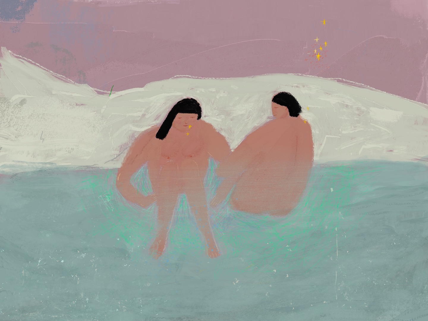 -
最近去電台的上班時間改變了，多了時間陪路易，也多了時間可以畫畫。

太久沒有畫畫就會覺得生疏，那天和鹵貓聊天，他鼓勵我不要想太多，直接畫。

但我不太喜歡畫臉，也很喜歡留白，但這次我有畫了臉，也試著把畫裡的話說完，但我還是不知道怎樣比較好。