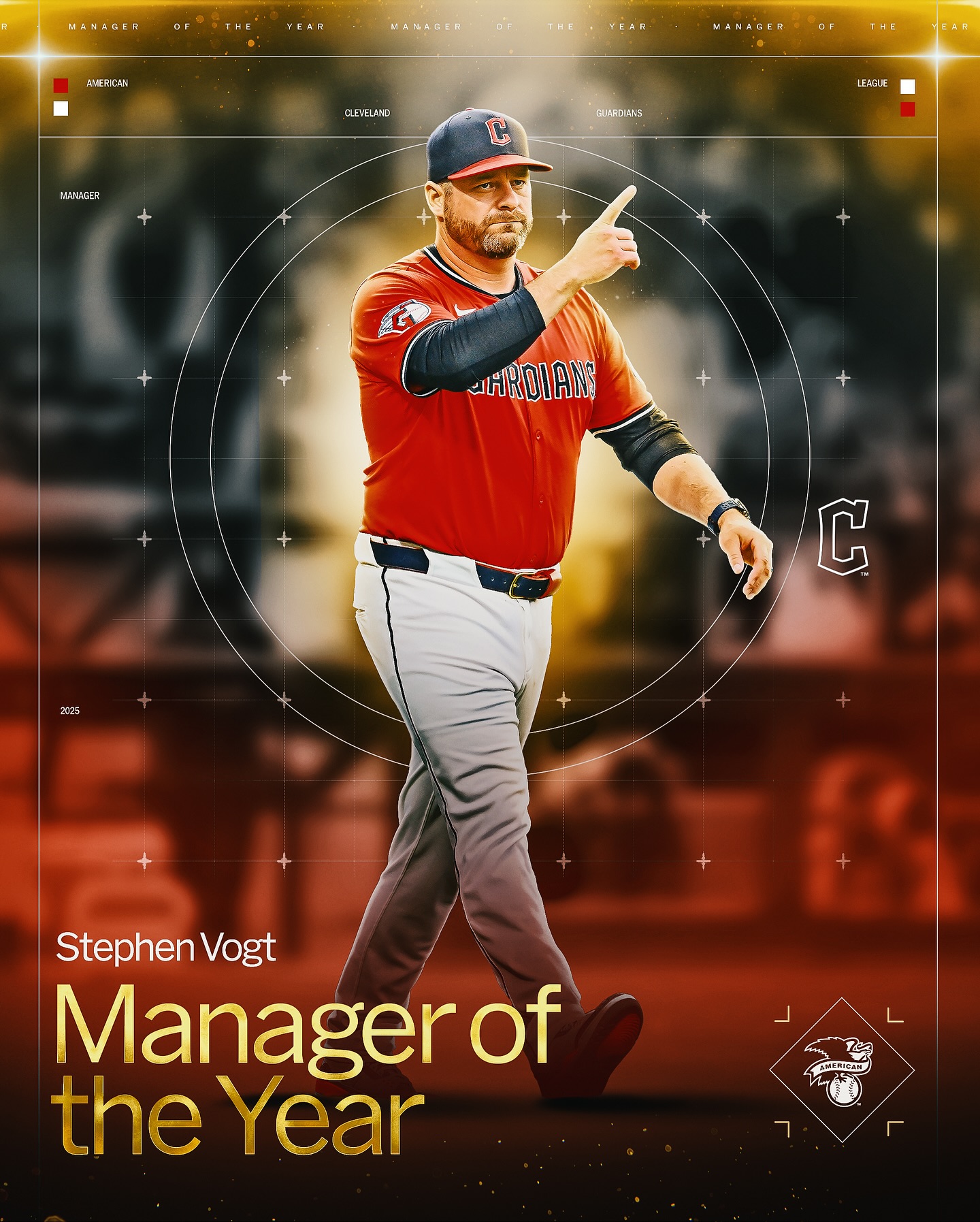 For the second straight year, Stephen Vogt of the @CleGuardians is the AL Manager of the Year Award!