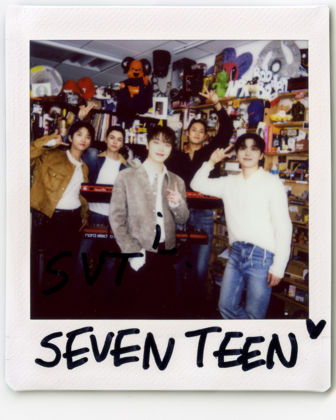 #tinydesk • The very first K-pop band to play behind the Tiny Desk, @saythename_17 gives us a decade-long, catalog-spanning medley. 💎⁠
⁠
@joshu_acoustic⁠ ⁠
@min9yu_k⁠
@pledis_boos⁠
@vernonline⁠
@feat.dino⁠
⁠
Watch SEVENTEEN's Tiny Desk concert, premiering tomorrow at noon ET on @nprmusic's YouTube. Set your reminder at the link in our bio ⏰️⁠🔗⁠
⁠
Photos: @kara_frame | Kara Frame/NPR⁠