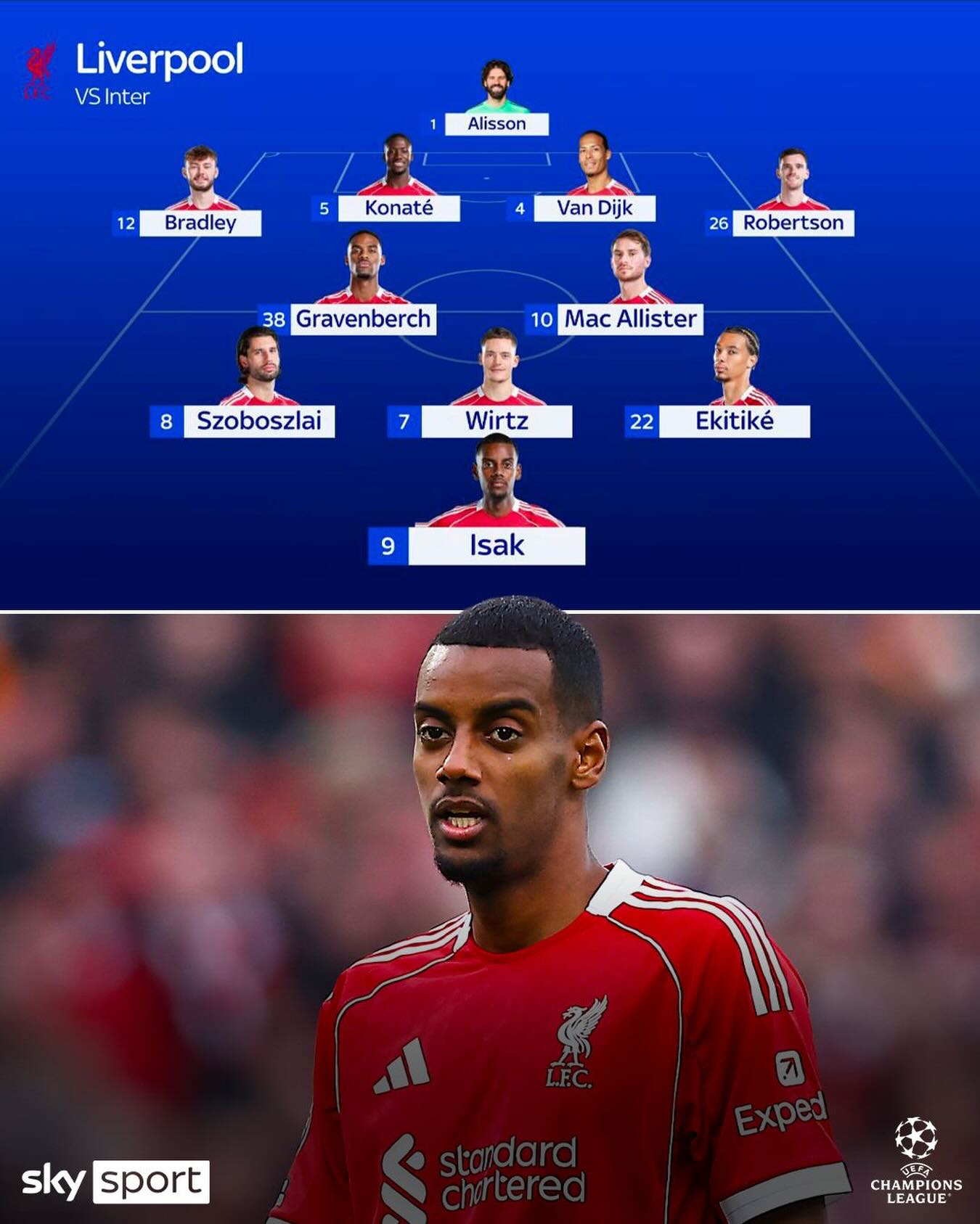𝗜𝗹 𝗽𝗿𝗼𝗯𝗮𝗯𝗶𝗹𝗲 𝗫𝗜 𝗱𝗲𝗹 𝗟𝗶𝘃𝗲𝗿𝗽𝗼𝗼𝗹 𝗶𝗻 𝘃𝗶𝘀𝘁𝗮 𝗱𝗲𝗹𝗹𝗮 𝘀𝗳𝗶𝗱𝗮 𝗰𝗼𝗻𝘁𝗿𝗼 𝗹’𝗜𝗻𝘁𝗲𝗿 👀🇪🇺

📌 Segui #InterLiverpool dalle 21 live su Sky Sport e in streaming su NOW

📸 IPA/Fotogramma
#SkySport #SkyUCL #Liverpool