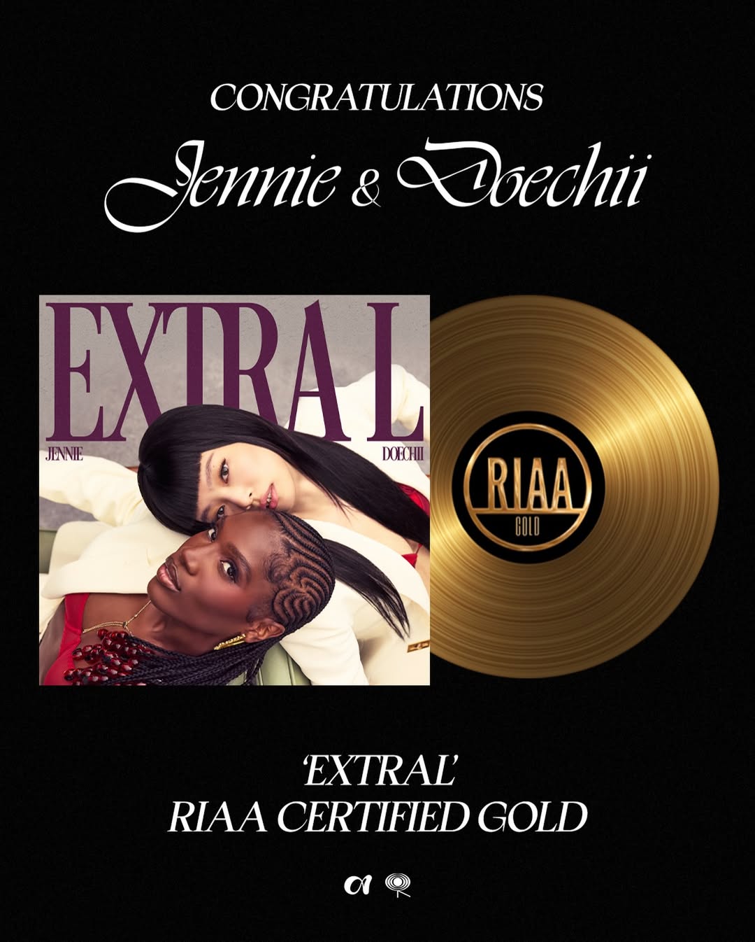 “ExtraL” is RIAA Certified Gold! Congrats JENNIE & Doechii 🦫🐊

#JENNIE #제니 #JENNIExDOECHII #ExtraL #OA