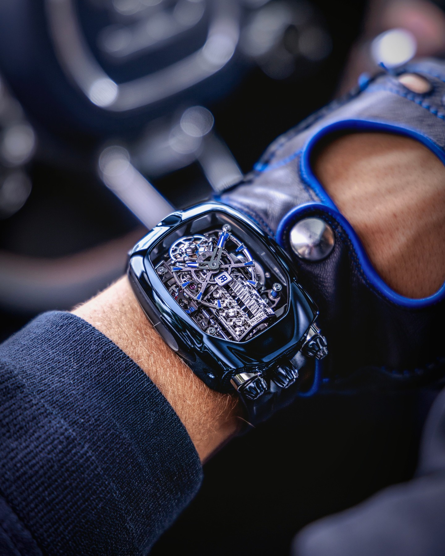 Precision, and performance — crafted for those who redefine limits. The Bugatti Chiron Tourbillon reimagines the iconic W16 engine in a masterpiece of horology, with its sapphire case echoing the unmistakable silhouette of Bugatti's hypercar. The ultimate expression of luxury and innovation.

55 x 44-mm blue titanium case
W16 engine block automaton
30°-inclined flying tourbillon
Fuel gauge-shaped power reserve

#JacobAndCo #Inspiredbytheimpossible #bugatti