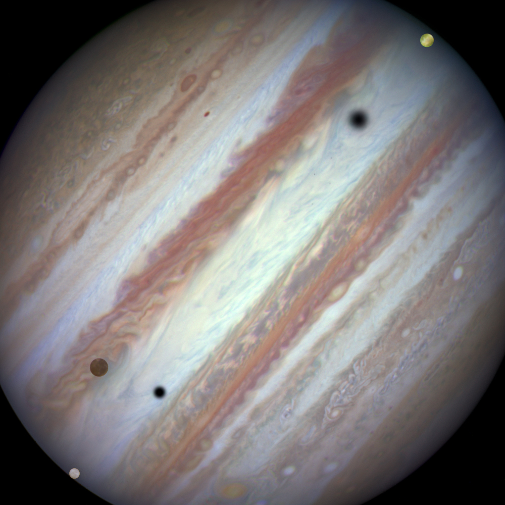 Group photo with the besties! 

@NASAHubble captured this rare shot of Jupiter with three of its moons perfectly in view: Europa, Callisto, and Io. While it is common to see any of Jupiter’s larger moons transiting the planet, it is rare to see three do so at once, happening only once or twice per decade. 

To date, we have discovered over 90 moons around Jupiter. Jupiter has more moons than almost any other planet in our solar system, only beat by Saturn with more than 270. Europa, Callisto, and Io are three of Jupiter's four largest moons, which were first spotted in 1610 by astronomer Galileo Galilei. They were also three of the first moons ever discovered in our solar system (besides our own). 

Image description: Jupiter dominates the image, shown at an almost perfectly diagonal angle. Three of the planet’s moons — Europa, Callisto, and Io — are visible around its equatorial line, appearing as small circles of varying brightness. Two of the moons cast very noticeable shadows on Jupiter’s body. Io is at the top right of the planet in the image. Europa and Callisto are at the bottom left, with Europa below Callisto. 

Credit: NASA, ESA, and the Hubble Heritage Team (STScI/AURA) 

#NASA #Hubble #SolarSystem #Jupiter #Squad