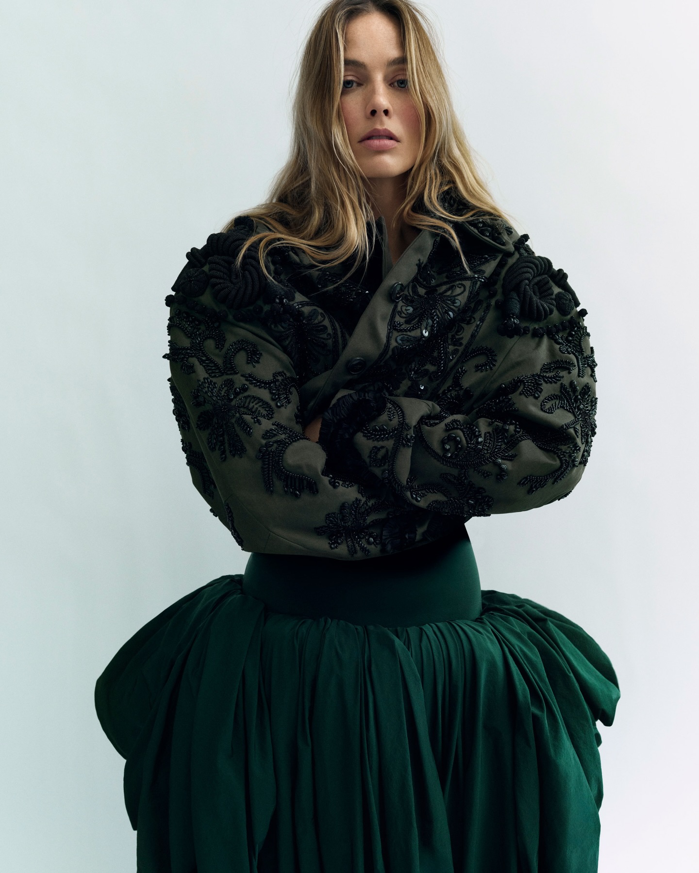“It’s difficult to find that supersized star power,” #EmeraldFennell says of trying to cast the perfect Cathy. “Margot comes with big dick energy. That’s what Cathy needs.” Her admiration for #BritishVogue’s January 2026 cover star is echoed by her #WutheringHeights co-star. “Margot is a force,” #JacobElordi tells @Rad.Seth. “And she makes it look easy. Sometimes I think she has Hermione’s Time-Turner – she can raise a baby, shoot a movie, produce four others and still meet for a beer at 5pm.” Click the link in bio to read the interview, and see the full story in the new issue, on newsstands Tuesday 16 December.

Margot Robbie photographed by @MikaelJansson and styled by @RobbieSpencer, with hair by @BryceScarlett, make-up by @PatiDubroff, nails by @AmaQuashie, tailoring by @_DellaGeorge, set design by @MaxBellhouse and production by @HolmesProduction, with thanks to @FirlePlace, East Sussex.

[Image Description: Image one shows Margot Robbie against a white background, looking into the camera with her blonde hair loose around her face. She wears a black embroidered jacket and a poufy dark green skirt.

Image two shows a blue background with white writing that reads: “Margot comes with big dick energy - Emerald Fennell”.

Image three shows Margot Robbie full-length against a white background, wearing the same poufy green skirt, but this time with a white turtleneck top. The top’s sleeves are attached to two rings on Margot’s fingers, one on each hand.

Image four shows a blue background with white writing that reads: “Margot is a force. She can raise a baby, shoot a movie, produce four others and still meet for a beer at 5pm – Jacob Elordi”.]