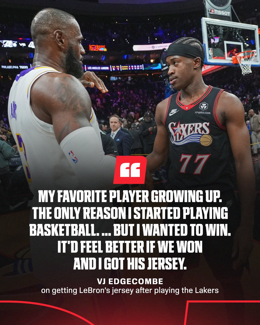 Mixed emotions for VJ playing against LeBron 😅