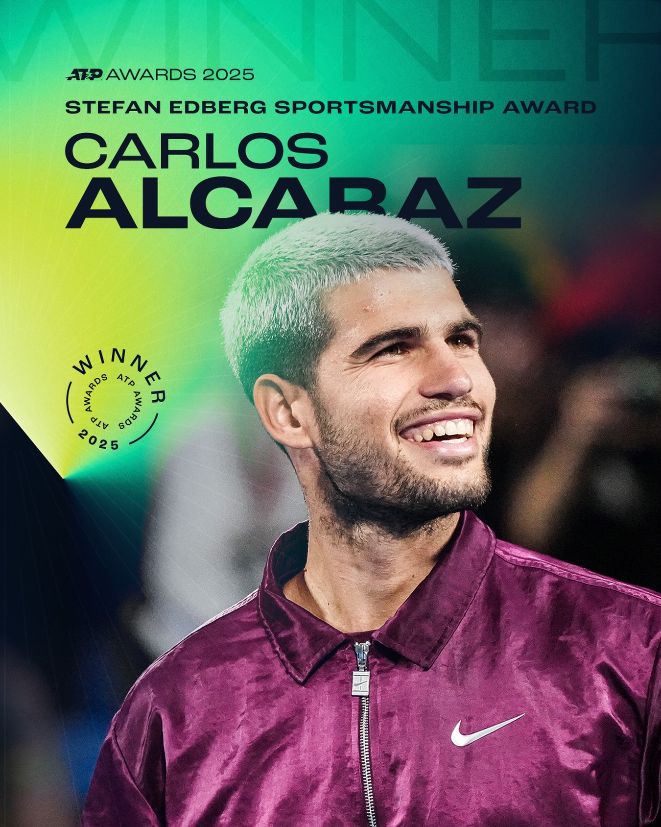 Everyone loves Carlitos 🫶 

@carlitosalcarazz has been selected by fellow players as the winner of the 2025 Stefan Edberg Sportsmanship Award.

#ATPAwards