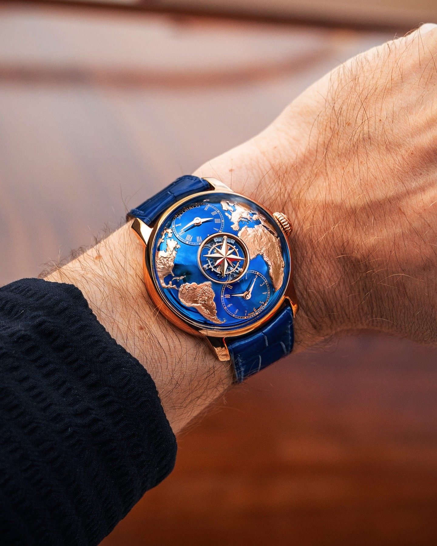 Inspired by the world and crafted with emotion, The World Is Yours Dual Time Zone Tourbillon is a tribute to Jacob Arabo’s first timepiece, gifted by his father.

The World Is Yours Dual Time Zone Tourbillon features a 30-second floating tourbillon, sapphire bridge, and a world map dial that pays tribute to a father’s gift—turning history into high horology.

43-mm rose gold case
30-second central tourbillon
Two independent time zones
Self-winding movement with micro-rotor

#JacobAndCo #inspiredbytheimpossible