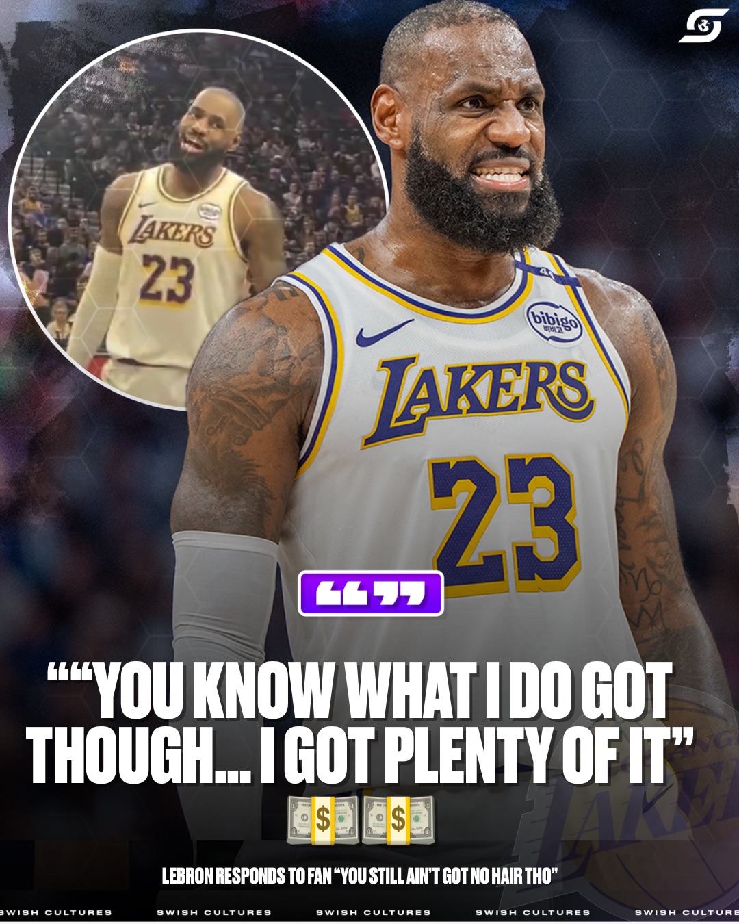 This interaction between LeBron & a fan 😭
Fan: “You still ain’t got no hair tho”
LeBron: “You know what I do got though… I got plenty of it”