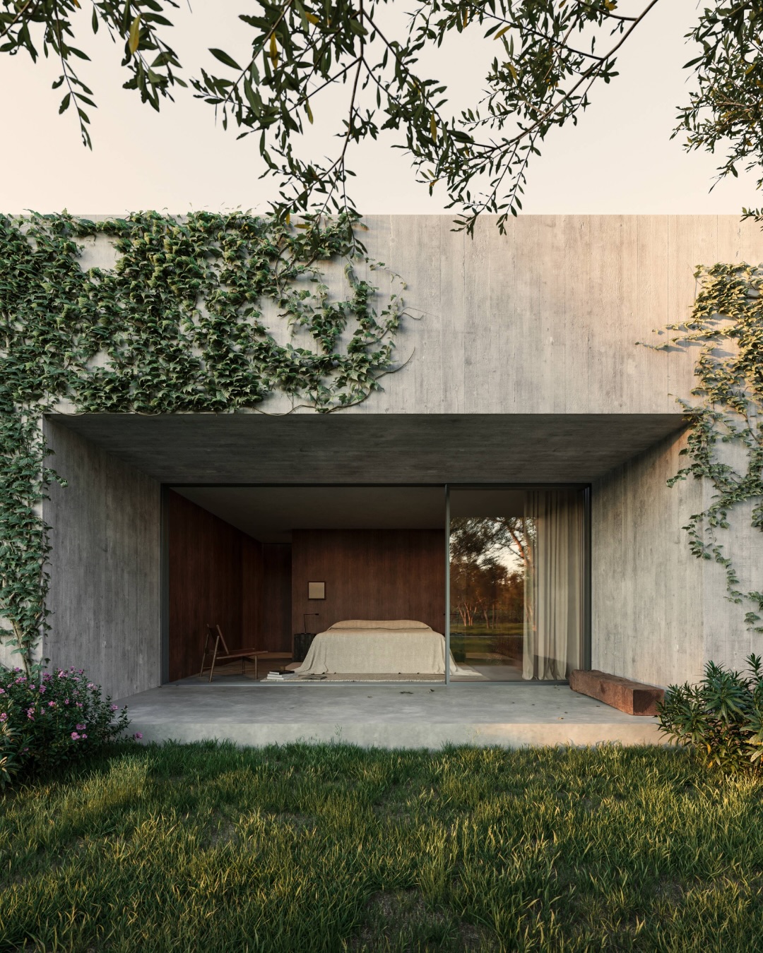 Aren House by @bheiarchitects is a 340 m² private residence in Guimarães, Portugal, shaped by the interplay between raw concrete and the warmth of wood. Calm, horizontal volumes open generously to the landscape, allowing light to guide the architectural rhythm.
Inside, timber surfaces soften the material palette, creating a quiet, intimate atmosphere that contrasts with the solidity of the concrete. At the heart of the home, a sculptural concrete staircase leads to the rooftop terrace, becoming a defining element of the spatial experience. A circular opening frames a single tree as a living centerpiece, reinforcing the project’s focus on contemplation and connection with nature.
Thoughtful transitions, precise openings, and a balance between solidity and softness make Aren House a serene refuge rooted in material clarity.

_project: Aren House
_architecture: @bheiarchitects
_location: Guimarães, Portugal