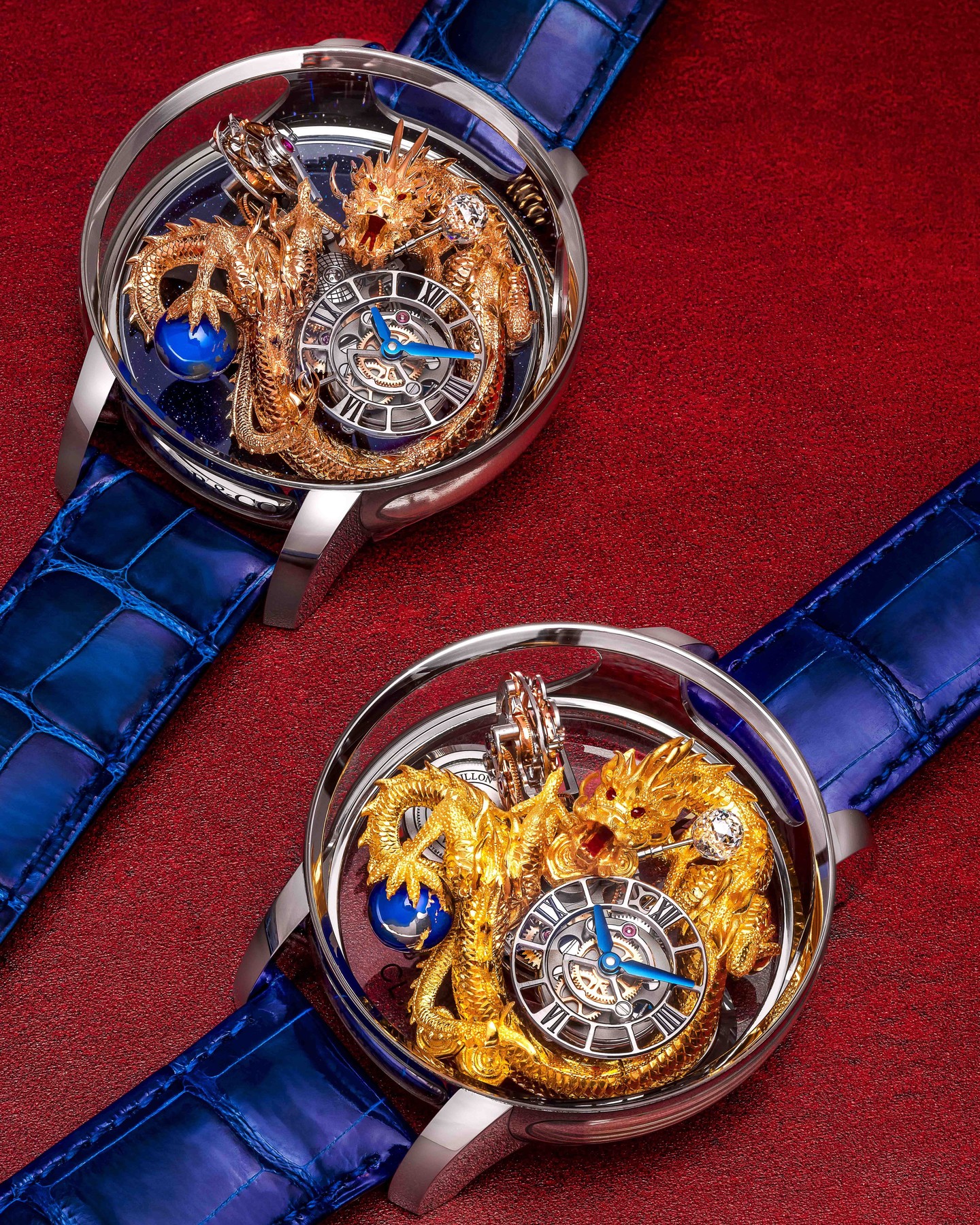 Jacob & Co. has been crafting dragon-themed timepieces at the highest level for over a decade and the Astronomia Dragon is a prime expression of this legacy: a hand-sculpted gold dragon coiled around the heart of our vertical Astronomia caliber. Fierce. Majestic.

Endlessly expressive.

47-mm white gold or platinum case
Hand-made and -painted, solid yellow gold dragon sculpture
Double-axis flying tourbillon

#JacobAndCo #Inspiredbytheimpossible