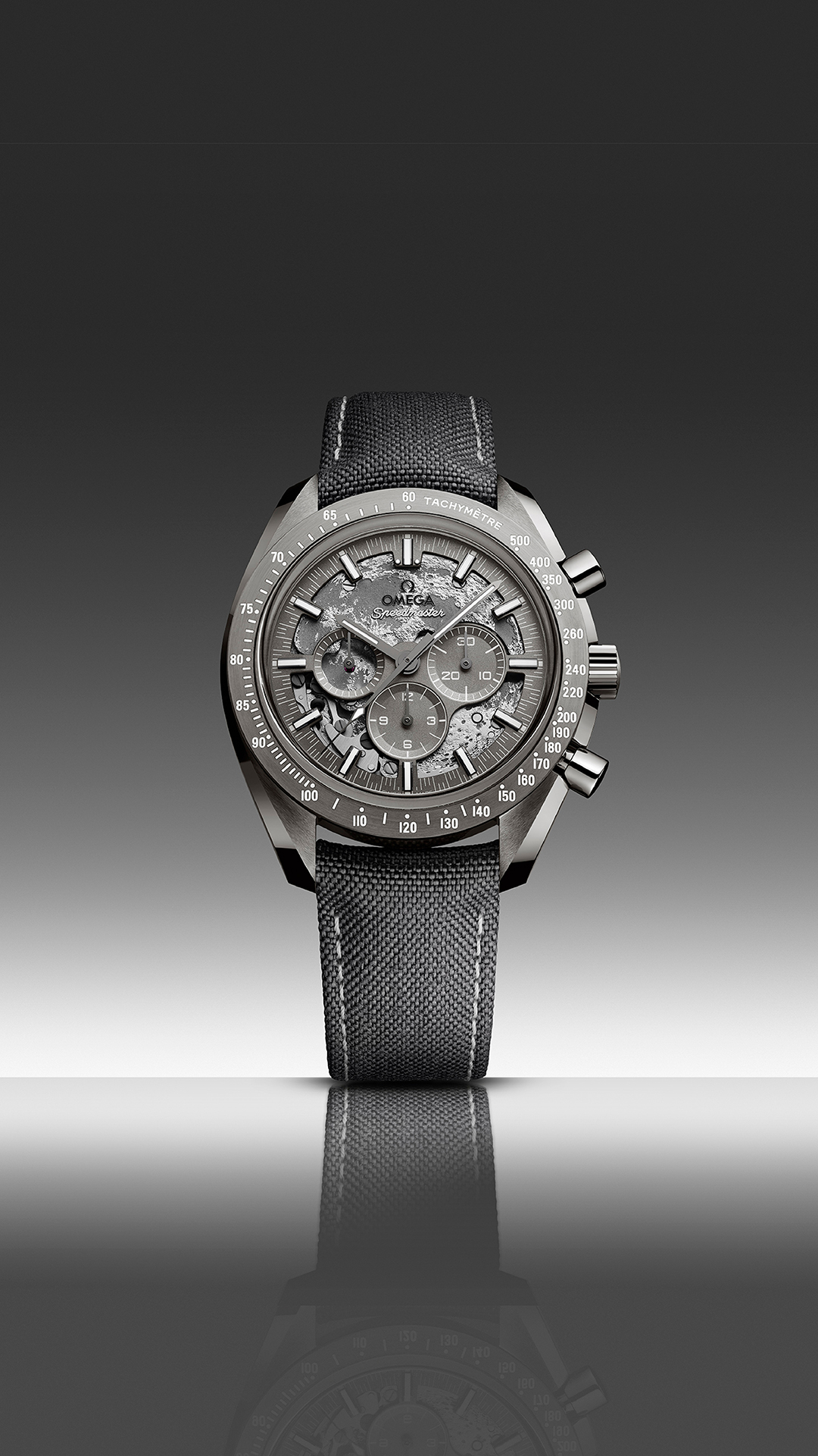 The Speedmaster Grey Side of the Moon celebrates the first view of the Moon’s far side. Both near and far side visible through the dial. Plasma-treated ceramic. Laser-ablated Co-Axial Master Chronometer precision.

#OMEGA 
#Speedmaster
