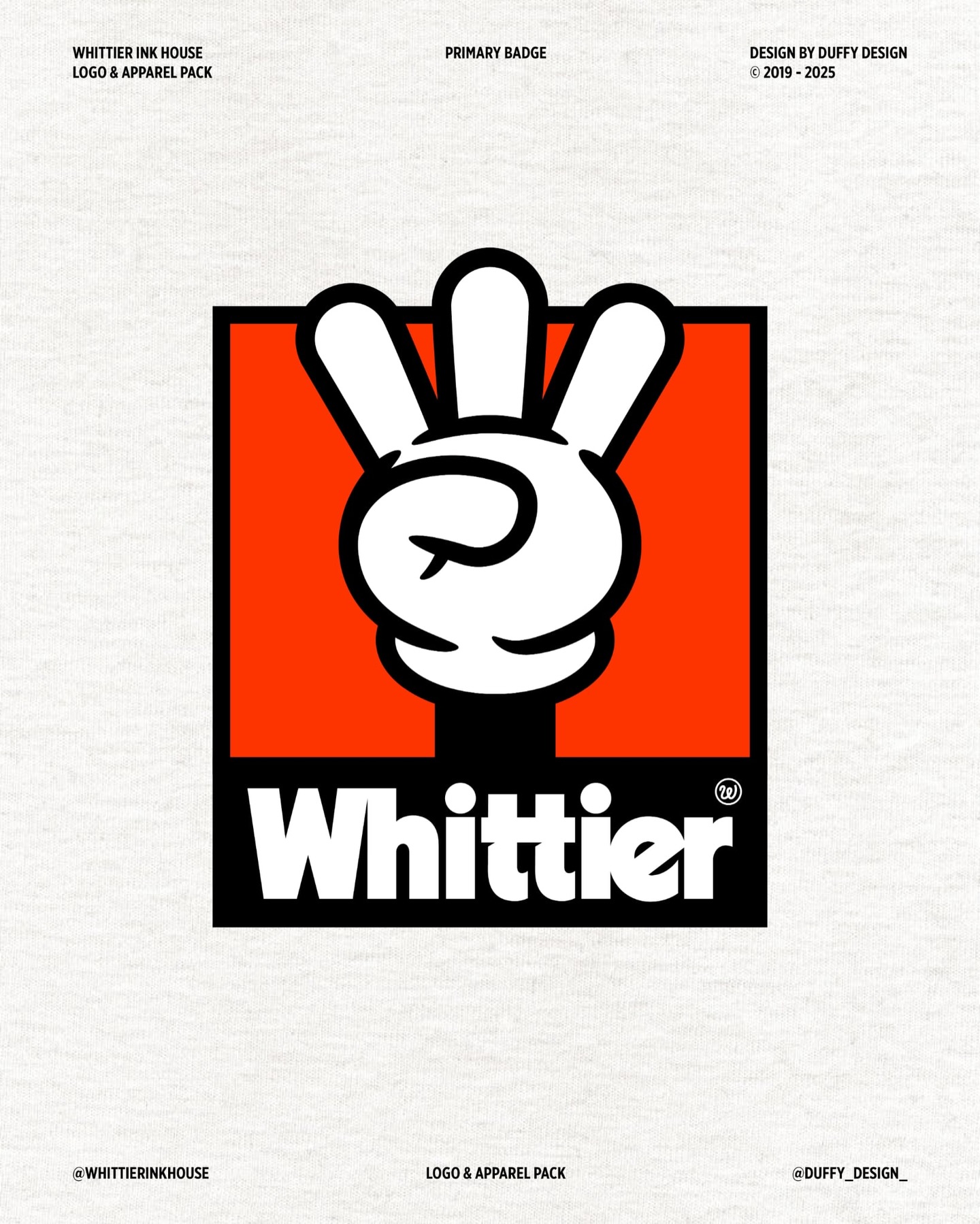 @duffy_design_ created branding for @whittierinkhouse that nails a tricky brief: blend Disney California vibes with urban edge for a custom DTF, UV-DTF, sticker, and embroidery shop.
ㅤ
The solution?
ㅤ
A hand gesture that merges the look of famous Disney gloves with the west side sign. It's simple, smart, and immediately readable.
ㅤ
Sometimes the strongest concepts don't overthink it.
ㅤ
The icon alone does a lot of heavy lifting, but the system works because it's paired with bold, professional type and playful graphic elements that keep the energy high without tipping into chaos. The balance between nostalgic and contemporary feels right for a print shop trying to stand out in a crowded category.
ㅤ
What makes this work is restraint. The identity doesn't lean too hard into Disney nostalgia or overdo the urban aesthetic. It sits confidently in the middle, which is exactly where Whittier needed to be.
ㅤ
For a business that produces custom prints, stickers, and embroidery, the branding itself needED to be versatile and scalable. This system delivers. The icon works small on a sticker or large on apparel. The type holds up across applications. The playful graphics give the brand room to breathe without losing structure.
ㅤ
A mark that clicks immediately, not one that needs explaining.
ㅤ
#branddesign #visualidentity #printbranding #brandingstudio #logodesign #graphicdesign #designagency #icondesign #identitydesign #brandingdesign #creativeagency #California #urbanstyle #mascotlogo #brandidentity #customprinting #stickers #embroidery #boldtype #designsystem