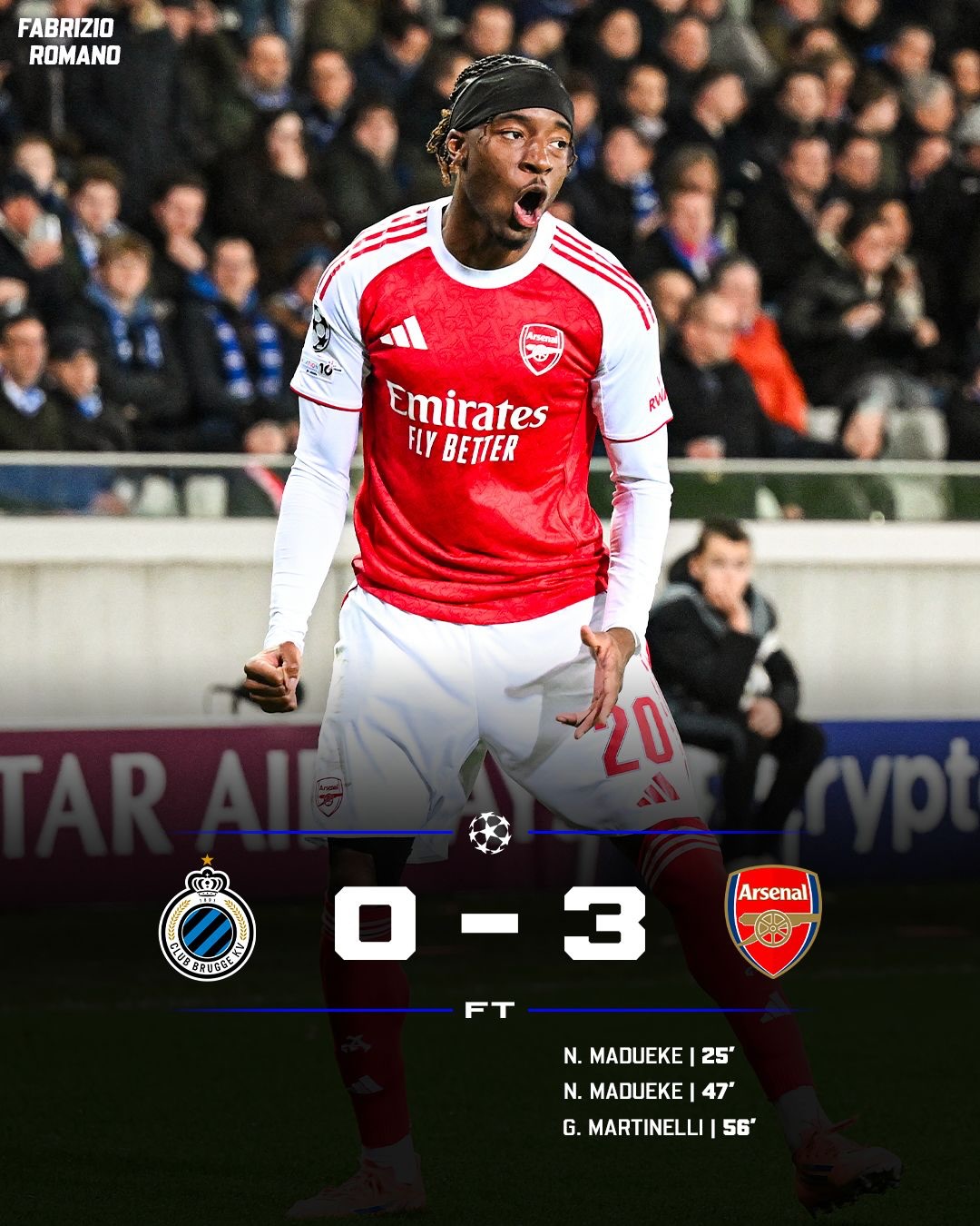 𝟔 𝐆𝐀𝐌𝐄𝐒. 𝟔 𝐖𝐈𝐍𝐒. 𝟏𝟖 𝐏𝐎𝐈𝐍𝐓𝐒. ❤️🤍

🇧🇷 5 goals, 1 assist in 6 UCL games for Martinelli.
🏴󠁧󠁢󠁥󠁮󠁧󠁿 3 goals in last 2 UCL games for Noni Madueke.

𝐓𝐇𝐄 𝐀𝐑𝐒𝐄𝐍𝐀𝐋 🟰 𝐔𝐍𝐒𝐓𝐎𝐏𝐏𝐀𝐁𝐋𝐄 🌪️✨