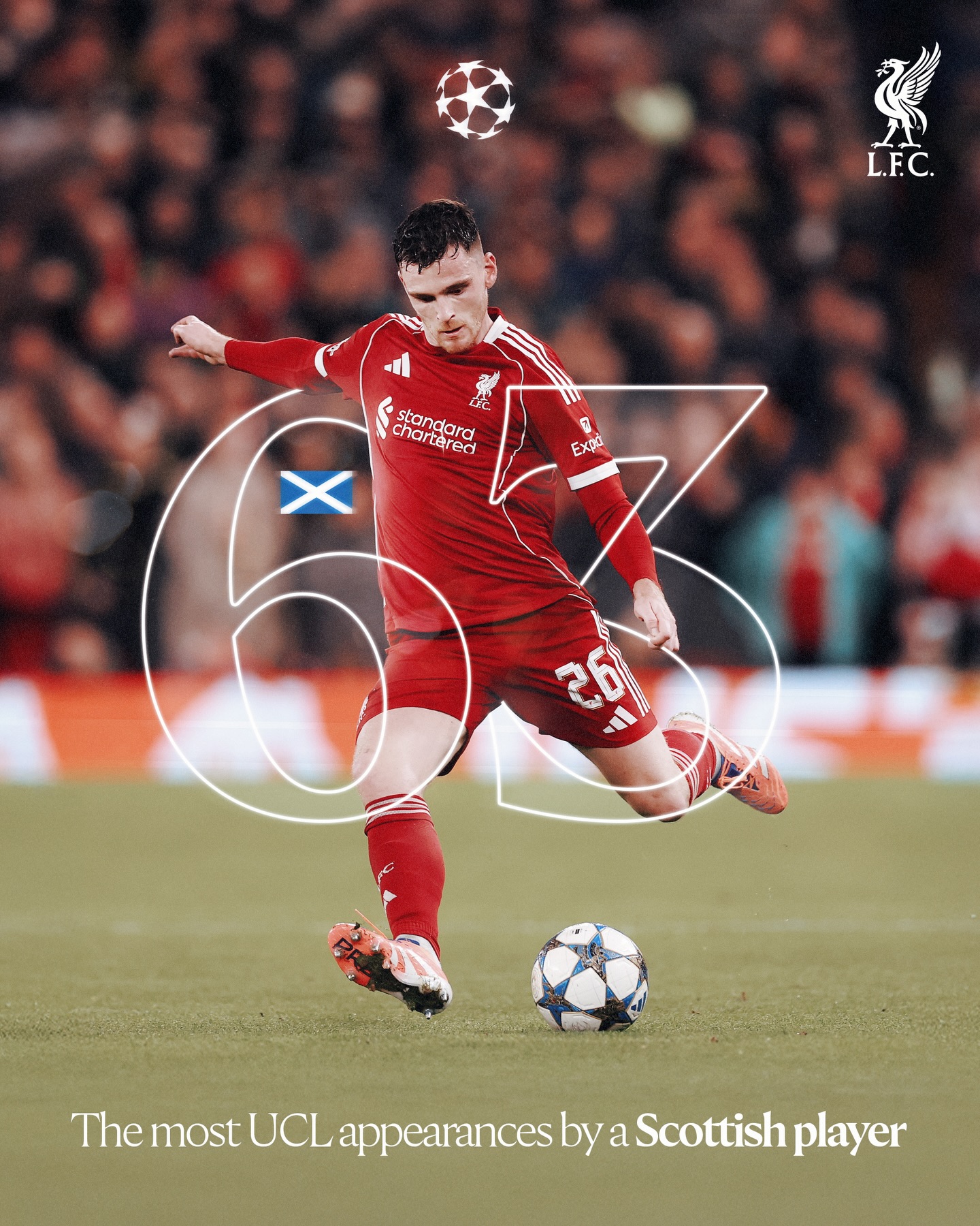 A landmark #UCL appearance for Robbo 👏🏴󠁧󠁢󠁳󠁣󠁴󠁿 The most of any Scottish player during the Champions League era 💫