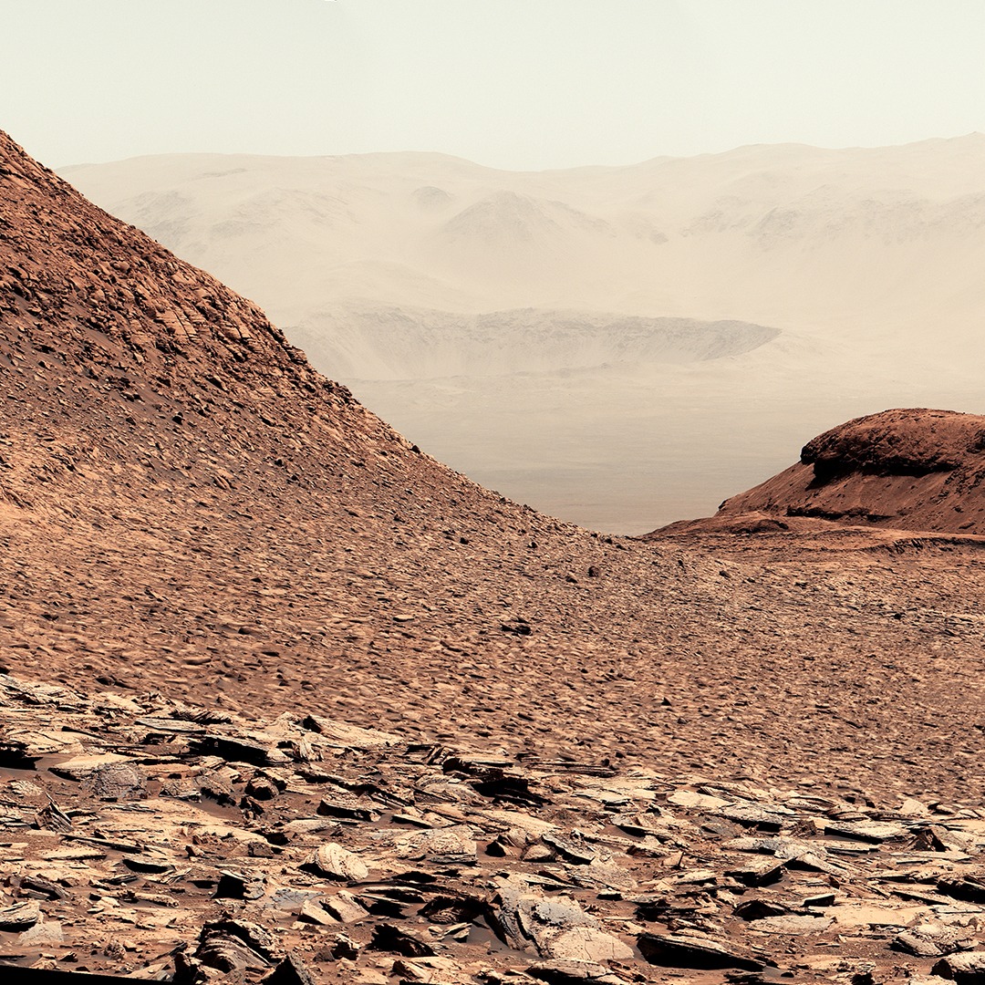 Swipe right to see a lot more of Mars

When our astronauts set foot on the surface of Mars, they could be treated to a panorama like this one, taken by our Curiosity rover earlier this year. Curiosity has been rolling through the Gale Crater region for more than 4,000 Martian days, exploring the Red Planet's geology from a time when it could have once been home to microbial life.

Curiosity captured this view on Feb. 7, 2025, as it climbed Mount Sharp, a 3-mile-tall mountain made up of layers which formed in different eras of Martian history. By studying each layer, Curiosity's scientists can learn more about how the planet's environment changed over time from a warmer, wetter, and more Earthlike world to the freezing desert it is today. This view looks back down from the slopes of Mount Sharp into Gale Crater.

Image description: A very wide panorama, split into several images, shows off a rocky Martian landscape. A rippled, reddish-brown surface dominates the foreground, with hilly slopes descending into a flat plain—the surface of Gale Crater. The far wall of the crater can be faintly seen in the distance. 

Credit: NASA/JPL-Caltech/MSSS

#NASA #Space #Mars #CuriosityRover #Explore