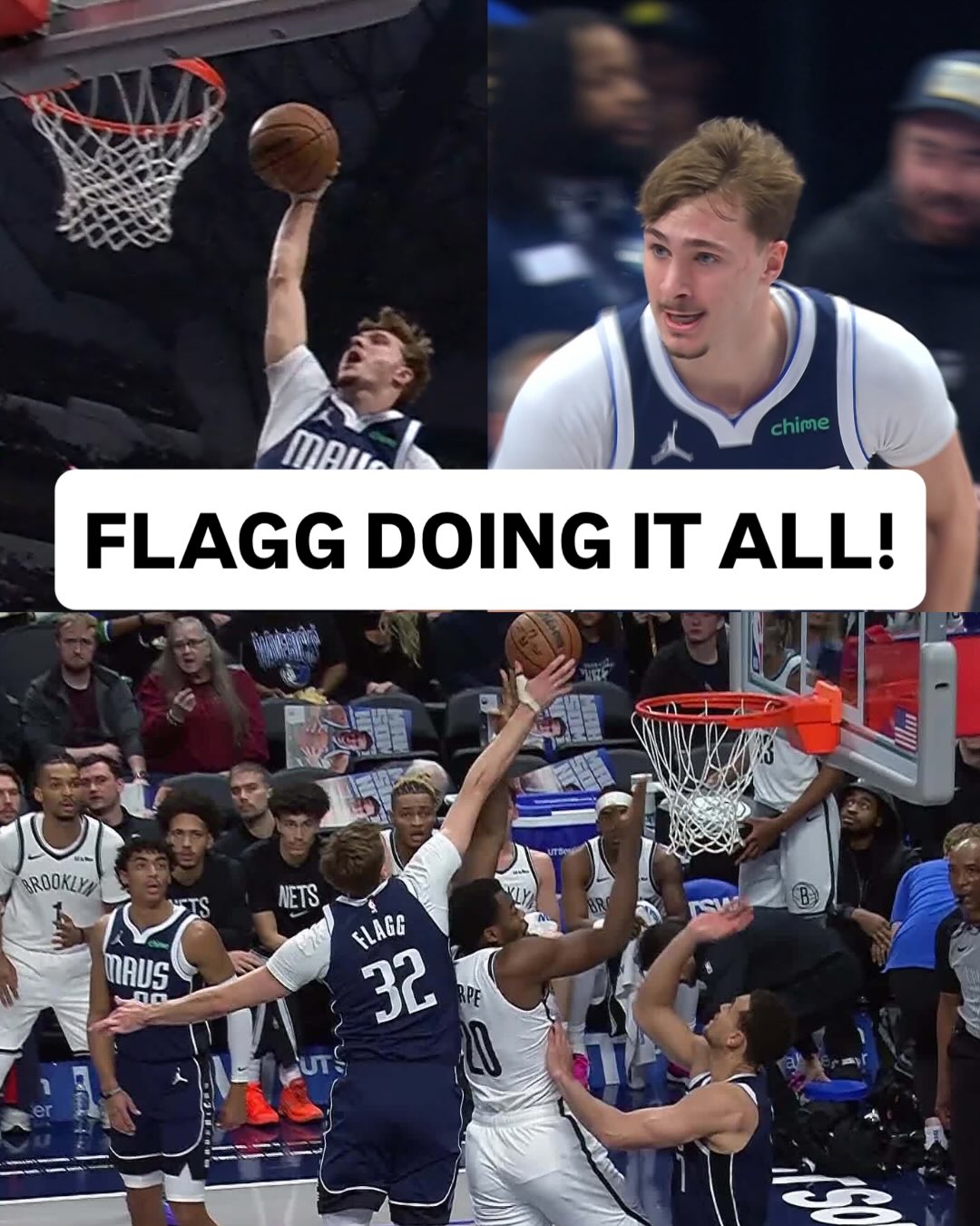 @cooper_flagg getting it done for the @dallasmavs, as he finishes the emphatic dunk and follows it up with the big time block! 💯 BKN/DAL • NBA League Pass • <link in bio>