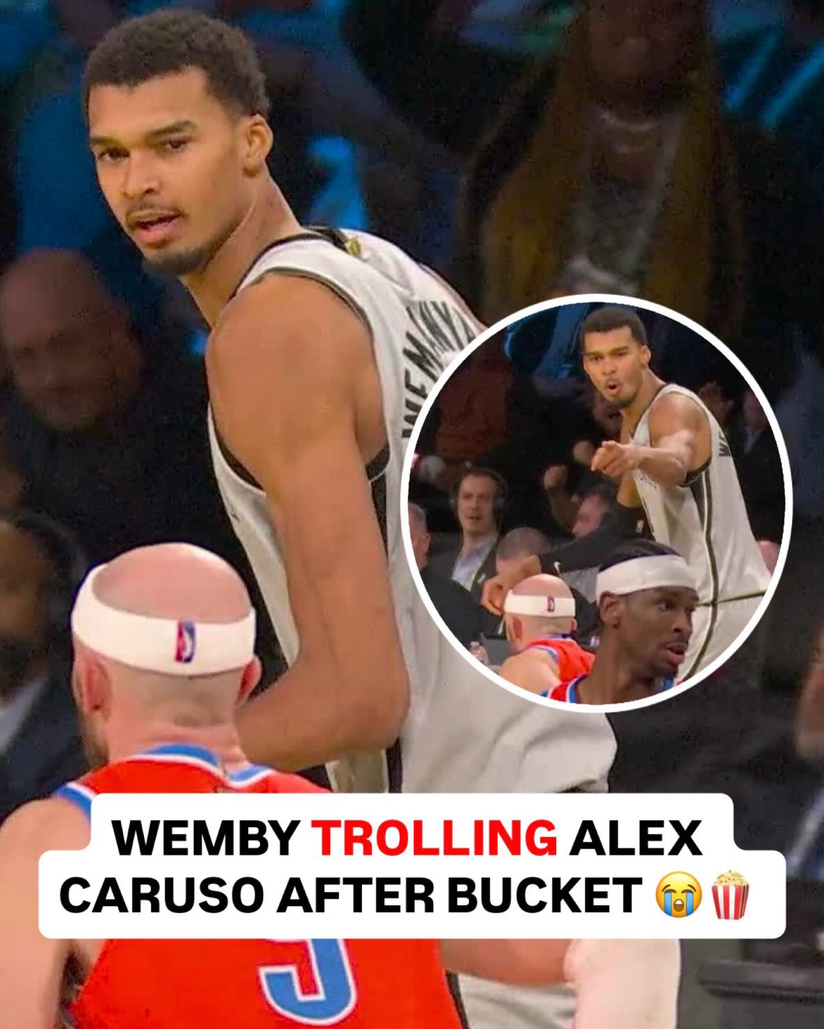 Wemby let Caruso hear it after tough bucket. 🍿👀