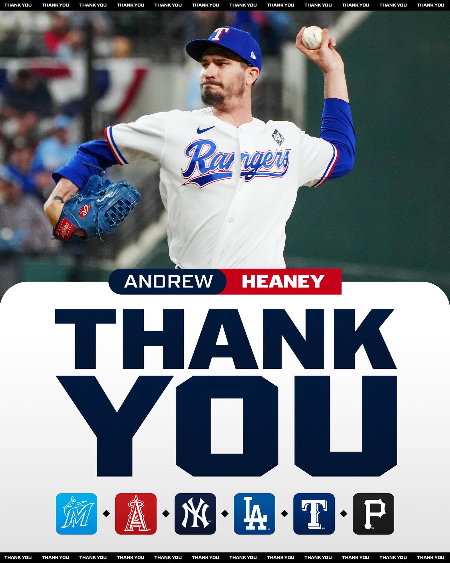 Andrew Heaney has announced his retirement after 12 seasons spent with the Marlins, Angels, Yankees, Dodgers, Rangers and Pirates. 

Heaney was part of the Rangers’ 2023 #WorldSeries winning championship team, pitching to a 1.59 ERA over 5.2 IP in the Fall Classic.
