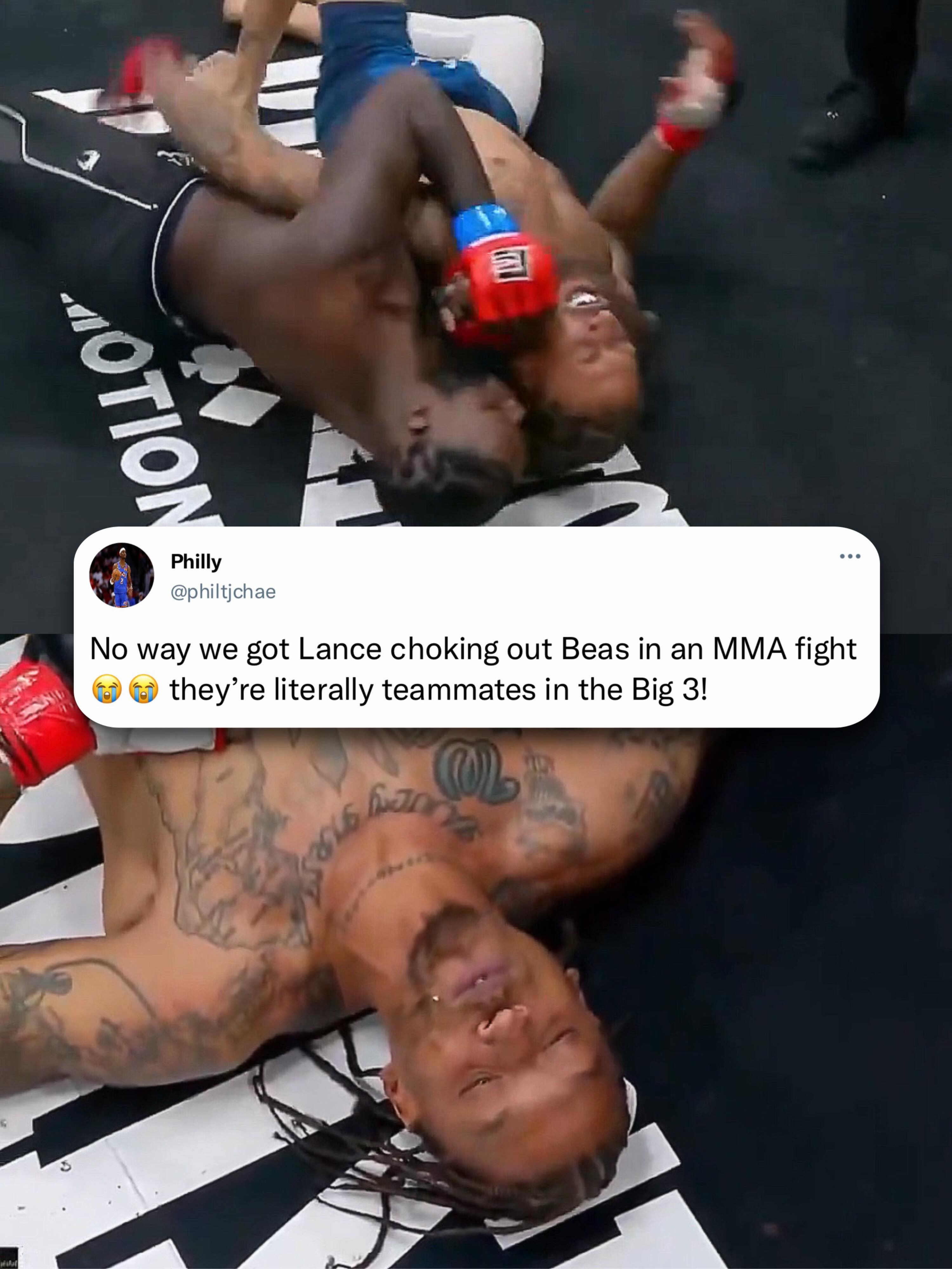 From teammates in @thebig3 to fighting an MMA match and choking eachother out 😂😂